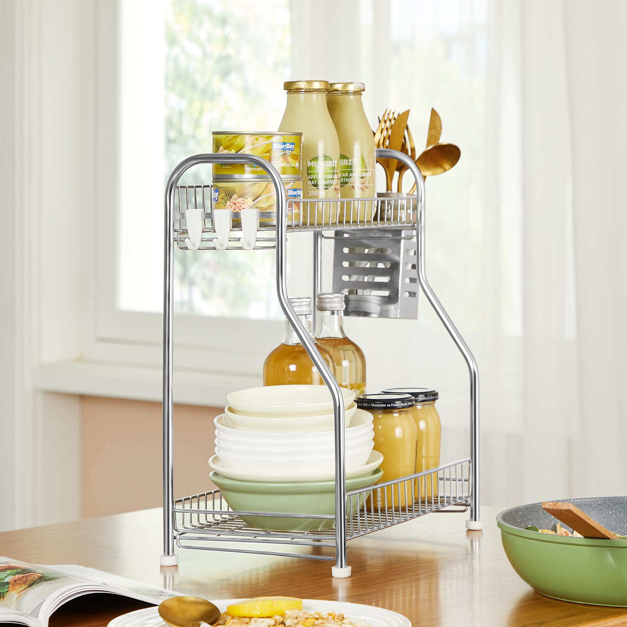 Songmics KCS015E01 portaspezie 2 ripiani argento cucina