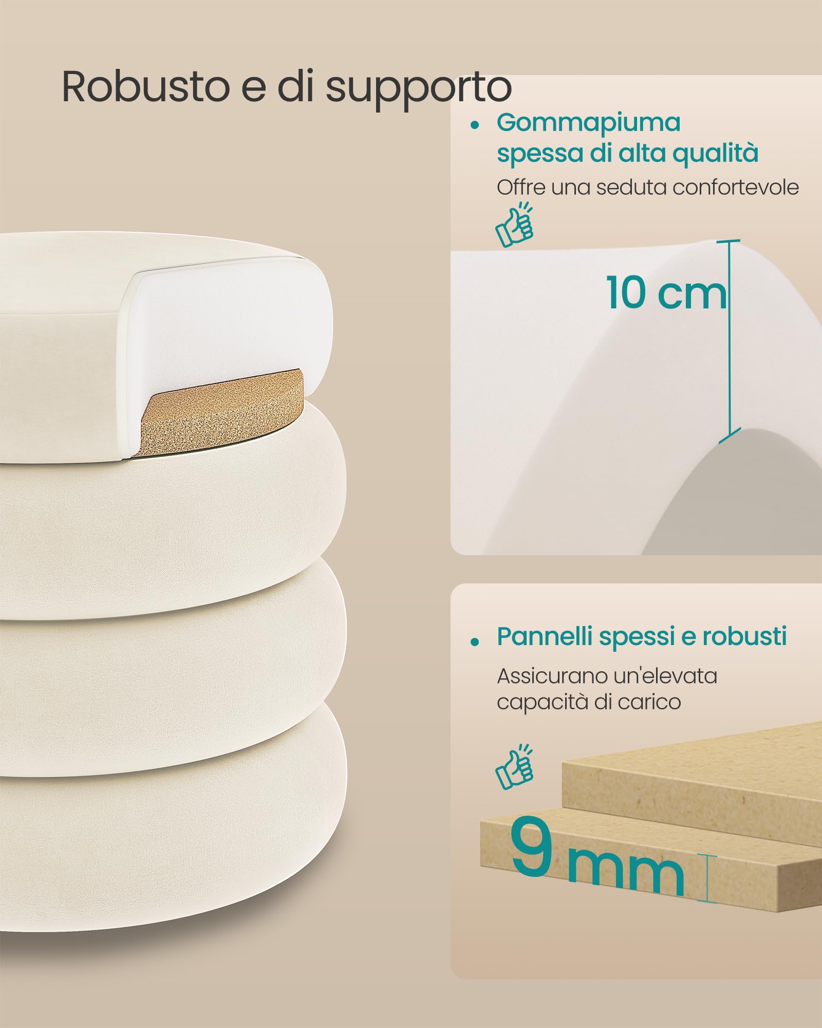 Songmics LOM018LH01 Pouf Contenitore Velluto Bianco Crema 43 cm