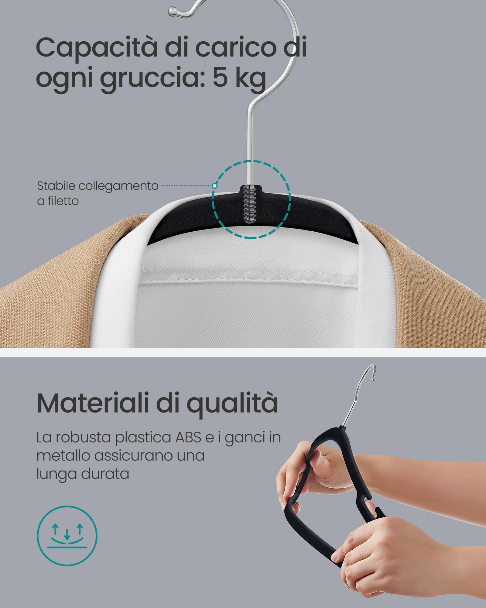 Songmics CRF039B03 grucce velluto nere 50 pezzi antiscivolo