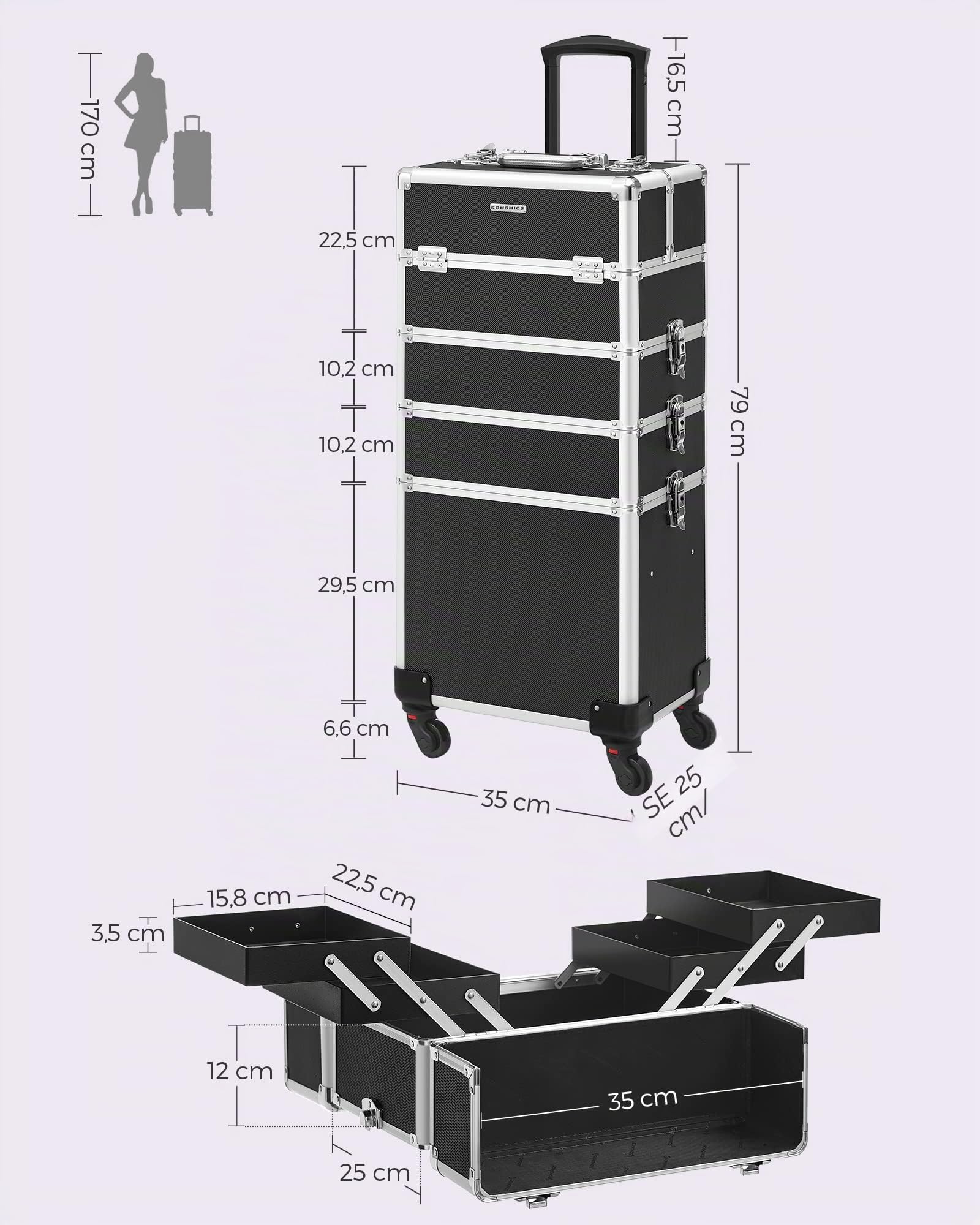 Songmics JHZ11BK Trolley Trucchi 4 Livelli Nero
