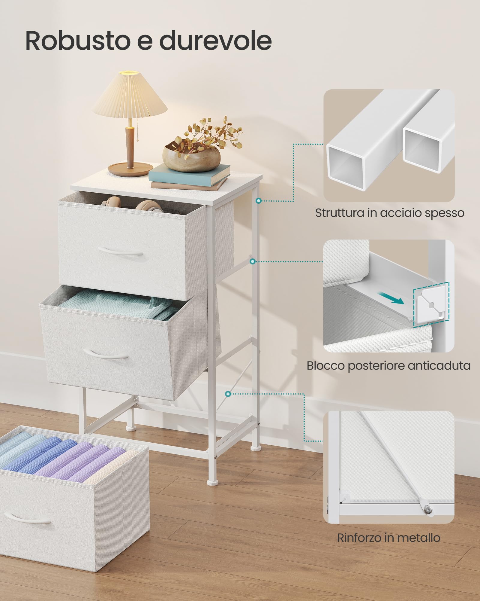 Songmics Bellah LGS313 cassettiera 3 cassetti bianco nuvola