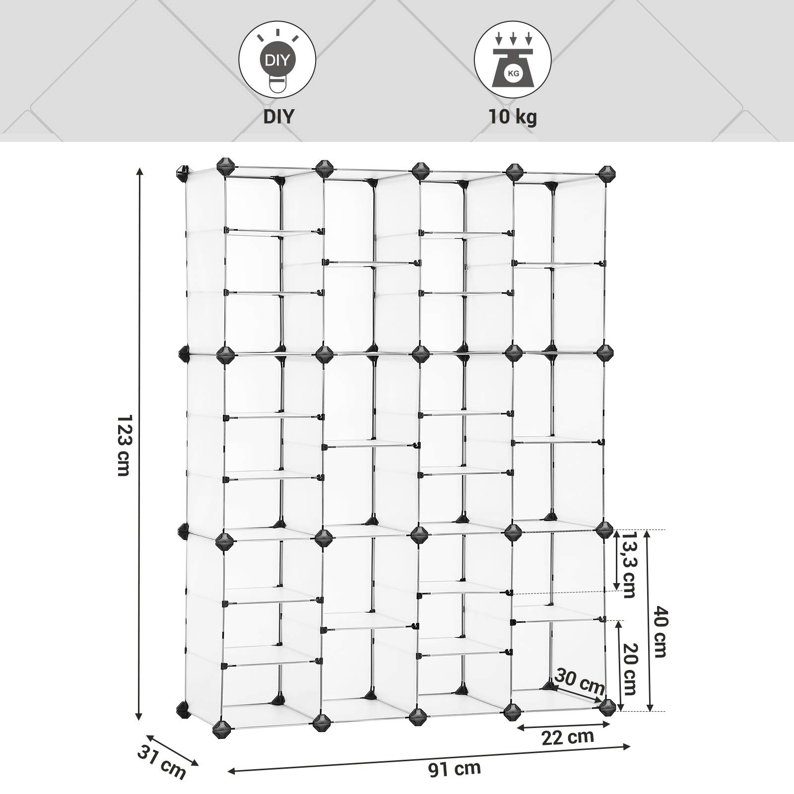 Songmics LPC505W scarpiera modulabile 30 scomparti bianca