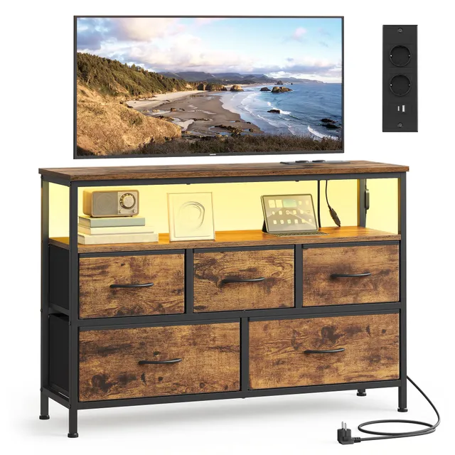 Songmics Bellah LGS723KD01 cassettiera 5 cassetti LED marrone vintage