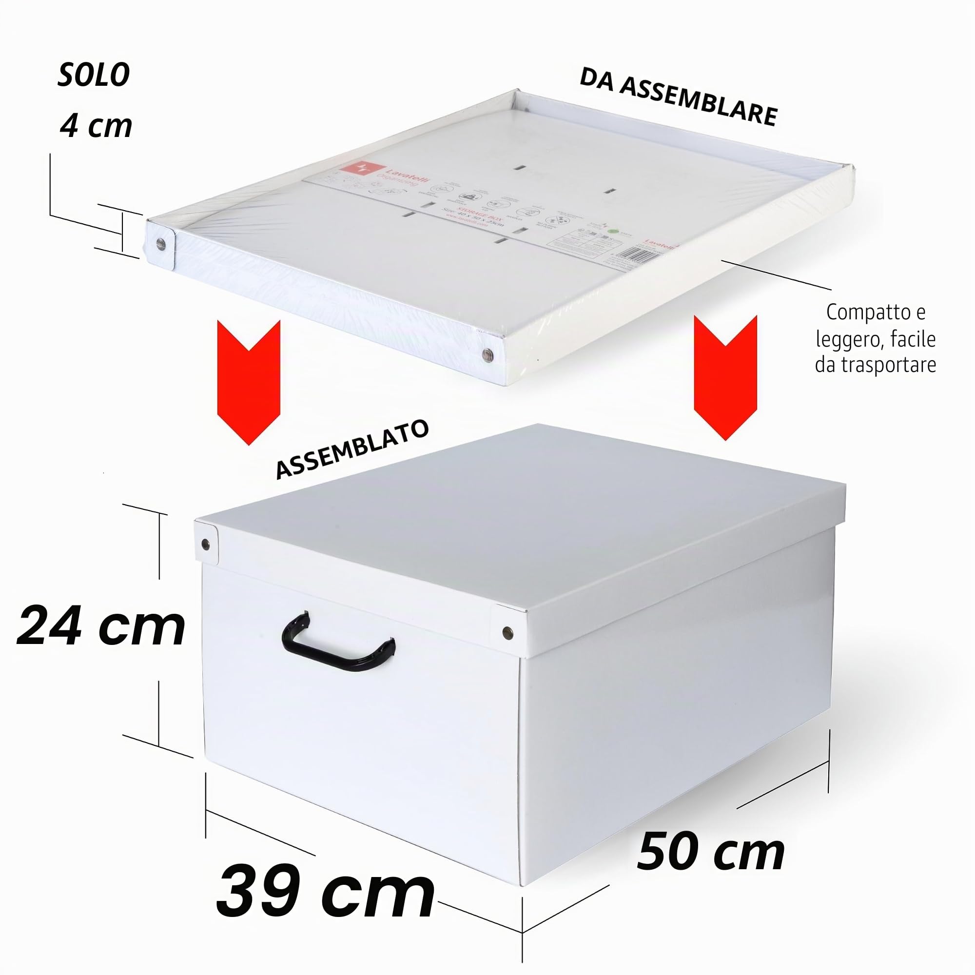 Lavatelli Set 6 Scatole Armadio 39x50x24 cm Muschio Bianco Cartone