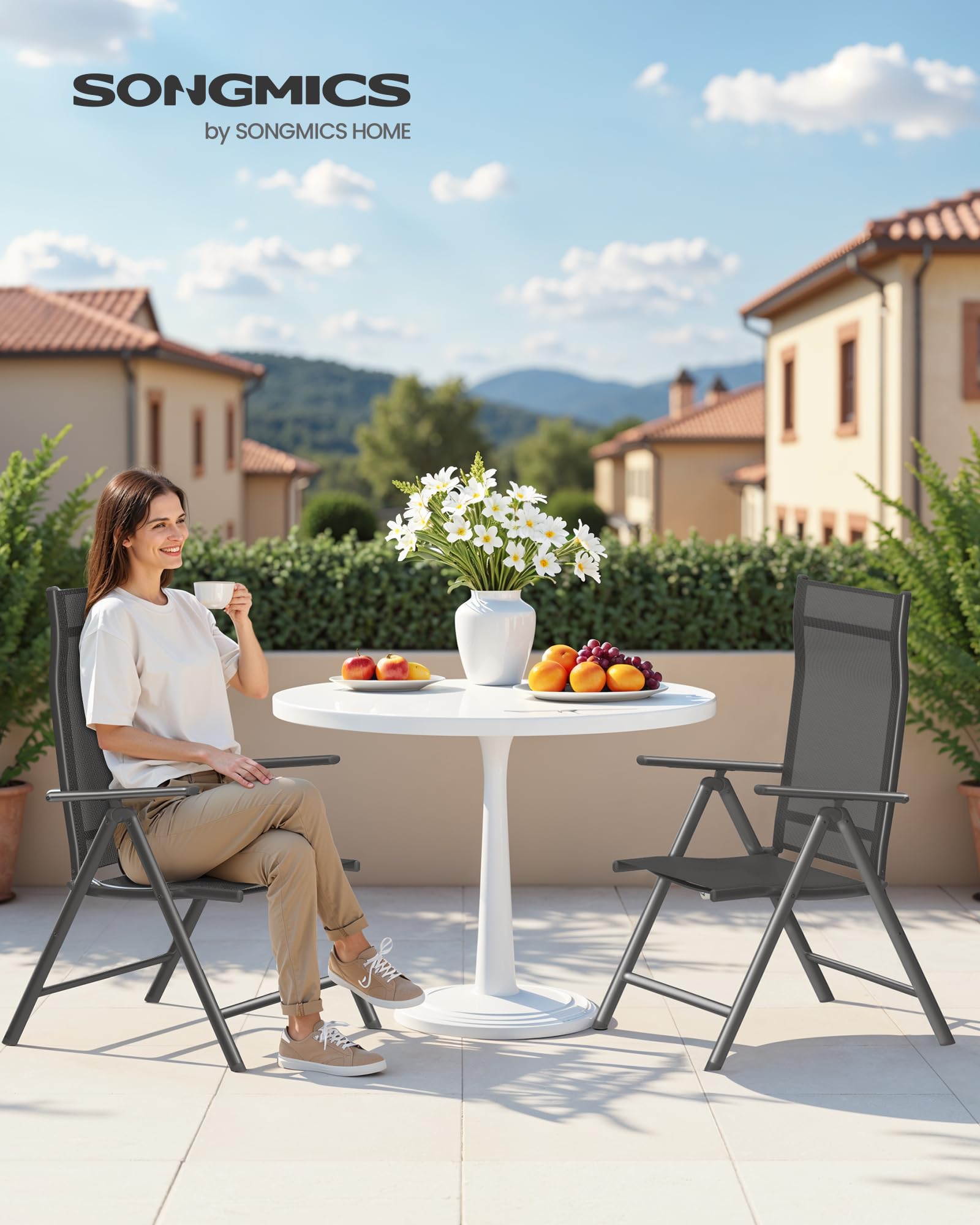 Songmics GCB29BK Sedie Giardino Pieghevoli Nere Set 2