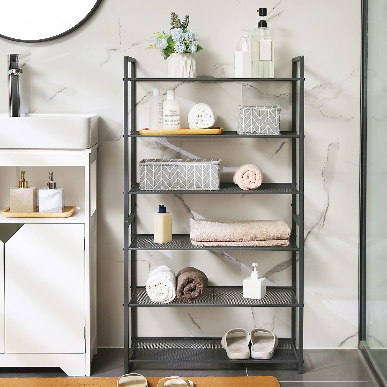 Songmics LMR86GC Scarpiera 6 Livelli Grigio Antracite 63x30x112 cm