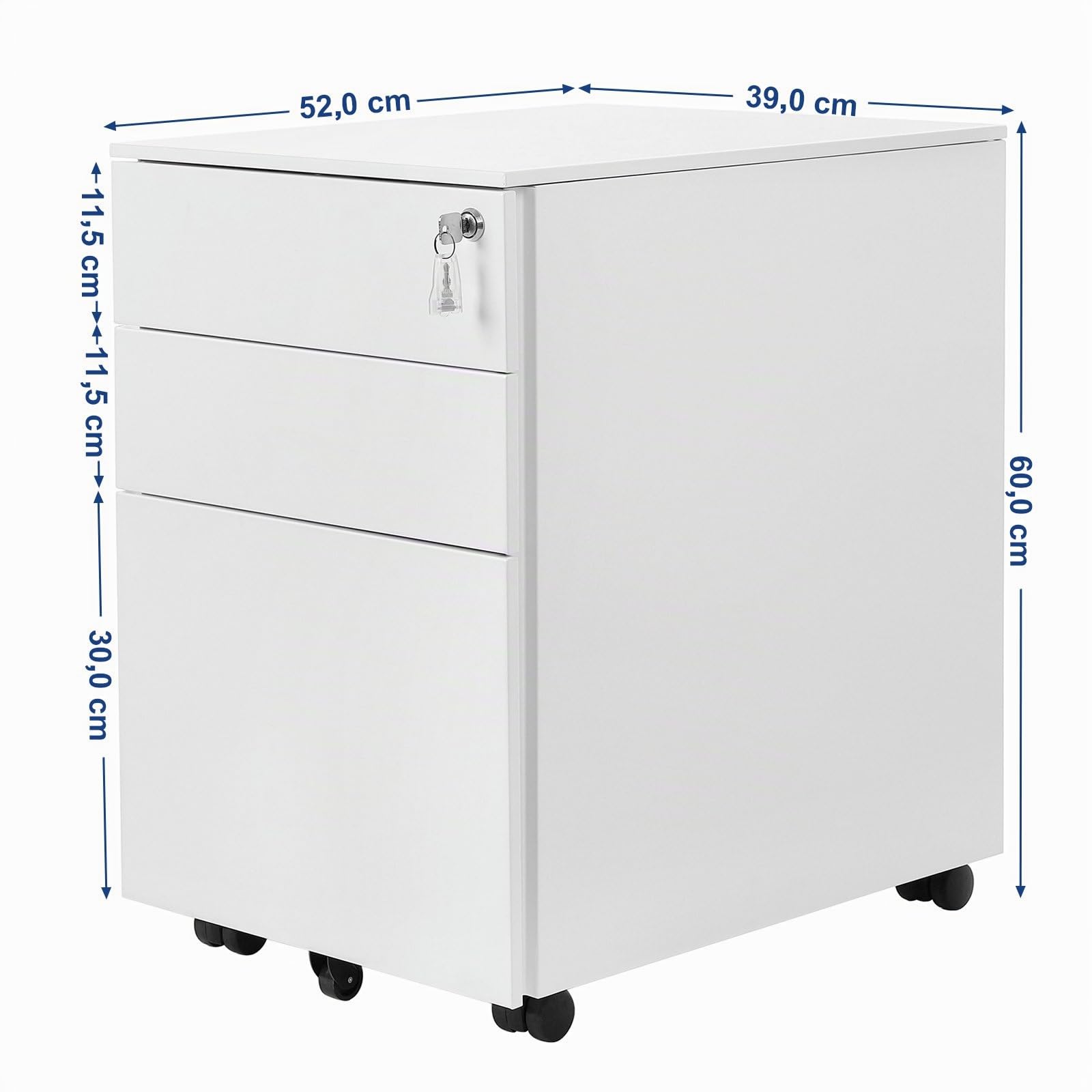 Songmics OFC60WT Cassettiera Ufficio 3 Cassetti Bianca