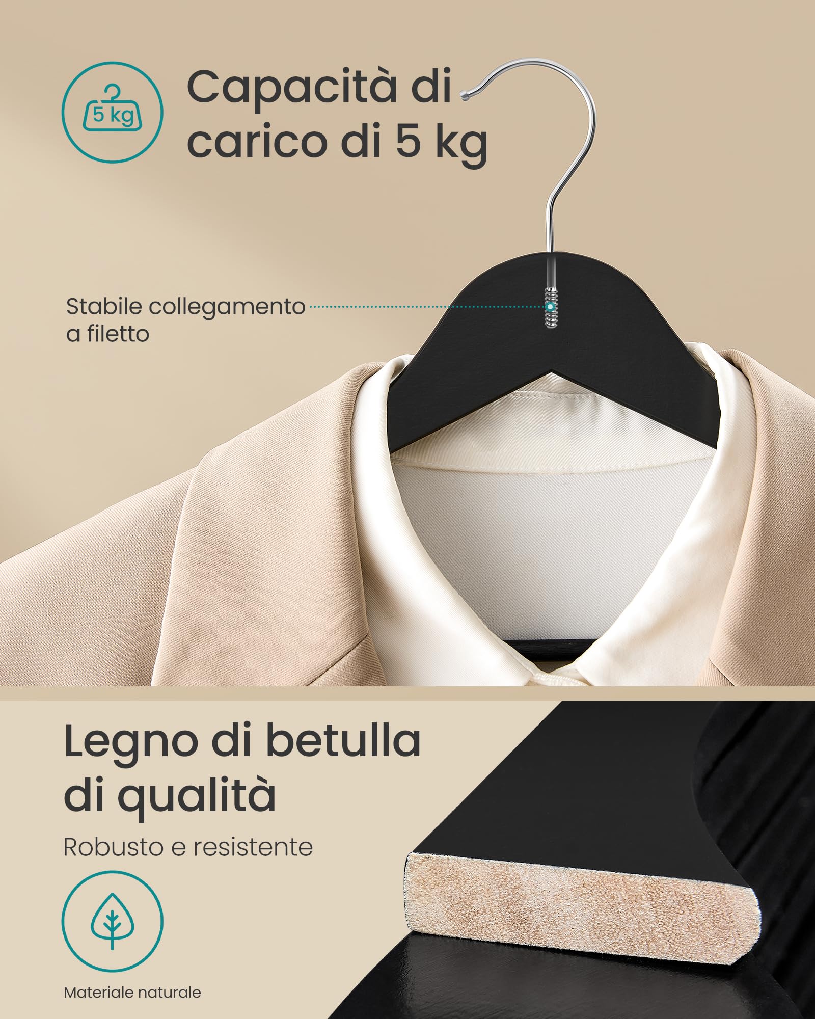 Songmics CRW030B01 grucce legno nere 30 pezzi salvaspazio