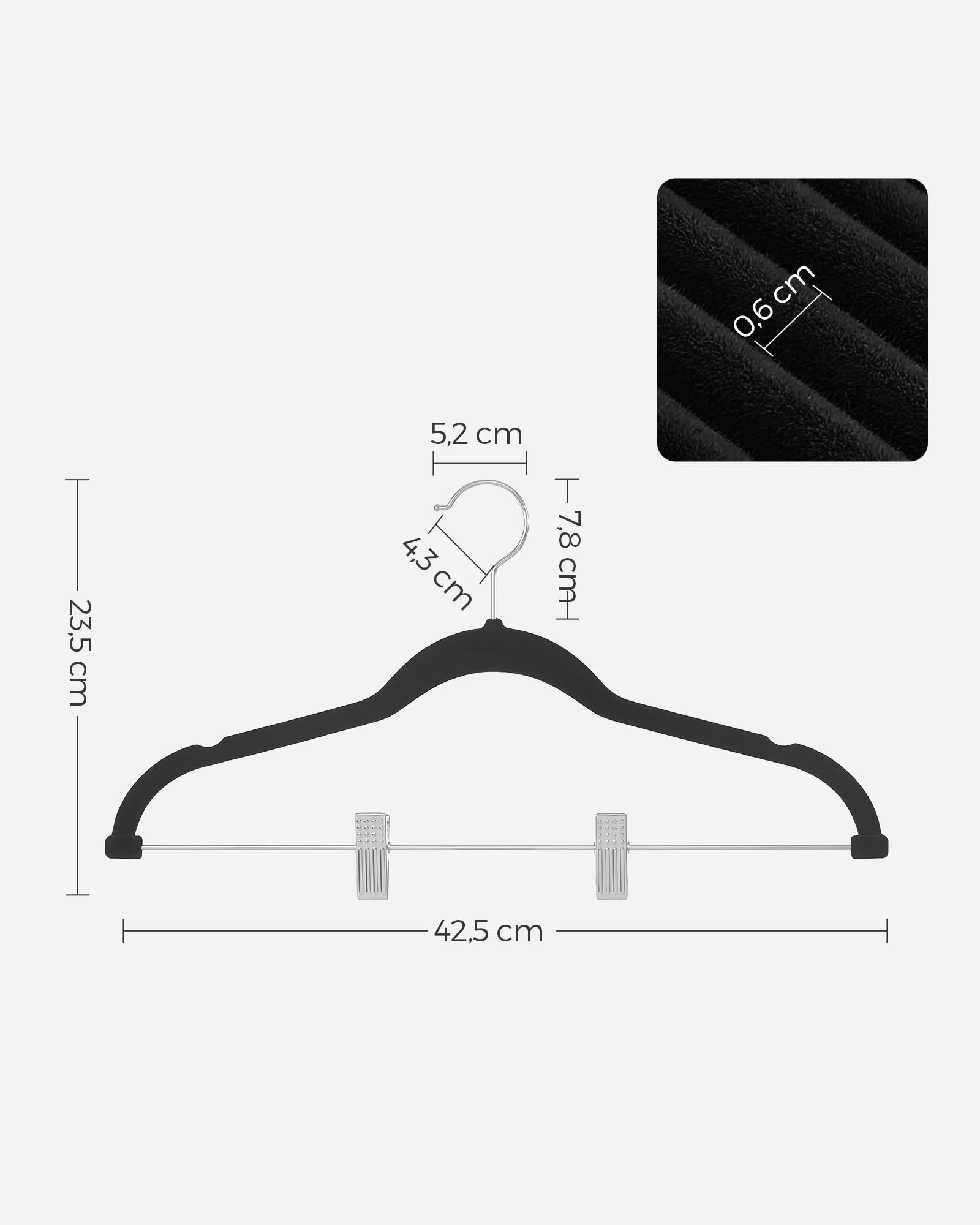 Songmics CRF12B-30 grucce velluto 30 pezzi nere antiscivolo
