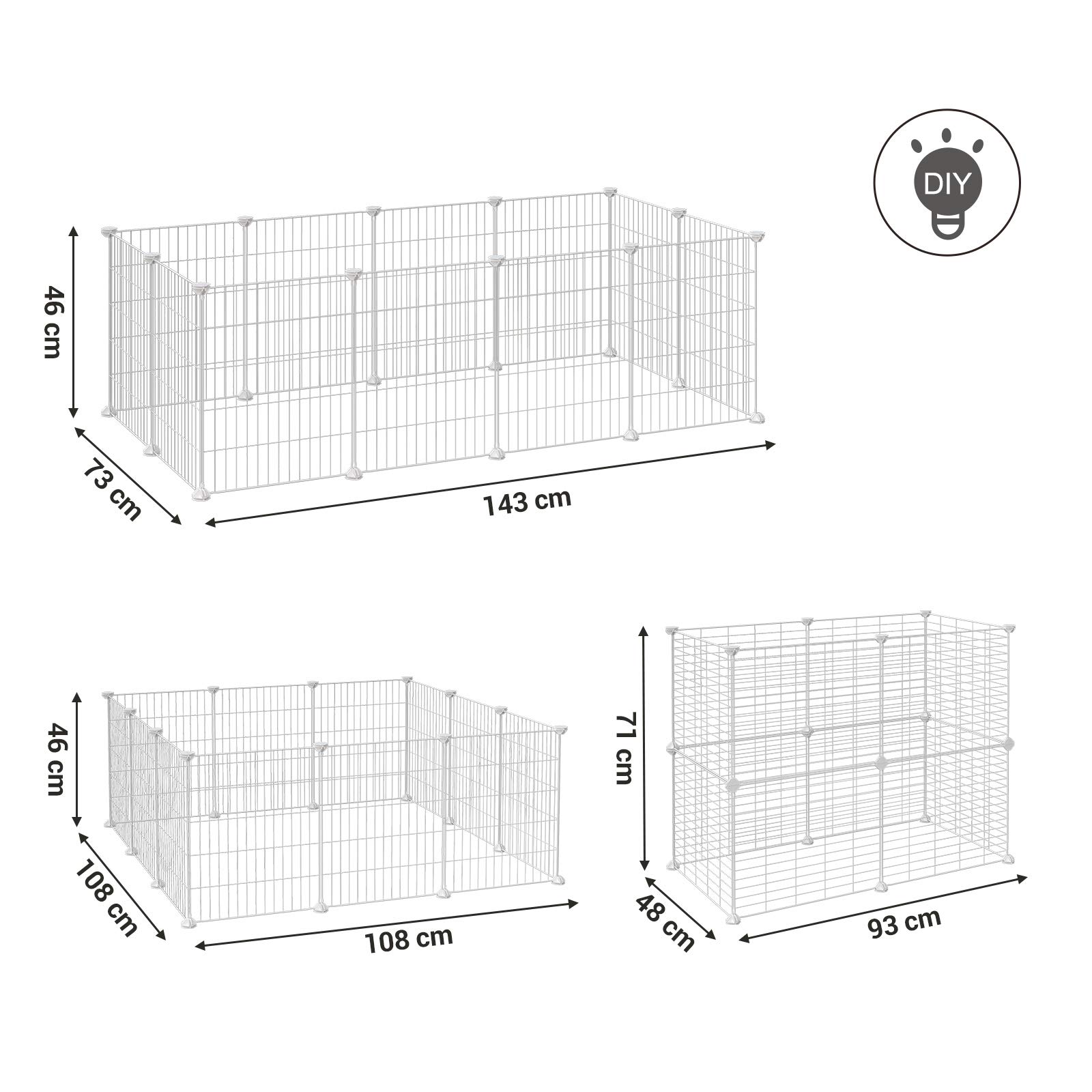 Songmics LPI01W recinto piccoli animali bianco 143x73x46 cm maglia stretta