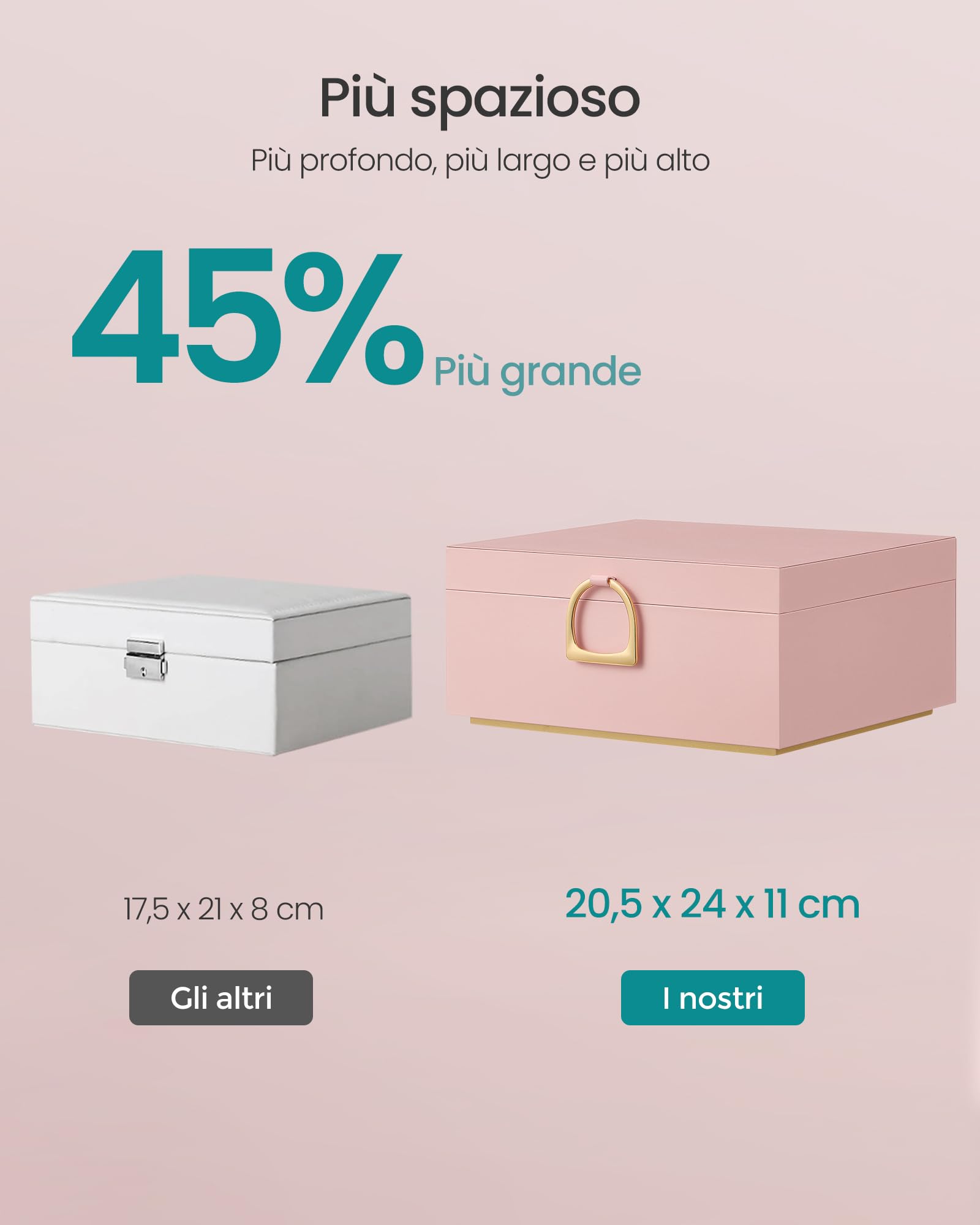 Songmics JBC165R01 scatola portagioie rosa 2 livelli velluto