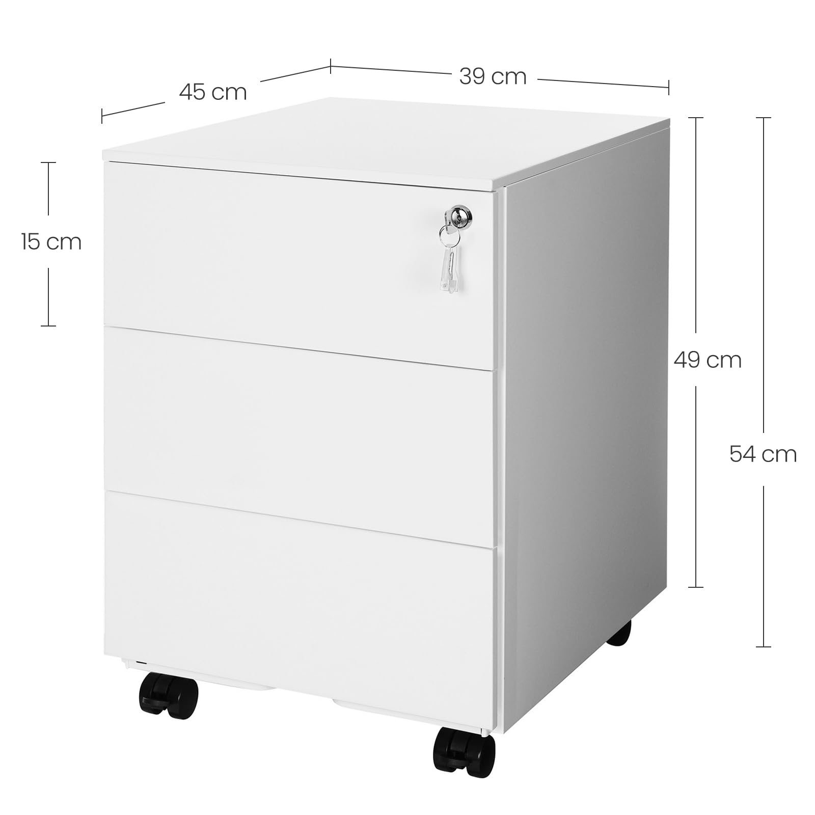 Songmics OFC63WT cassettiera ufficio 3 cassetti bianco con ruote