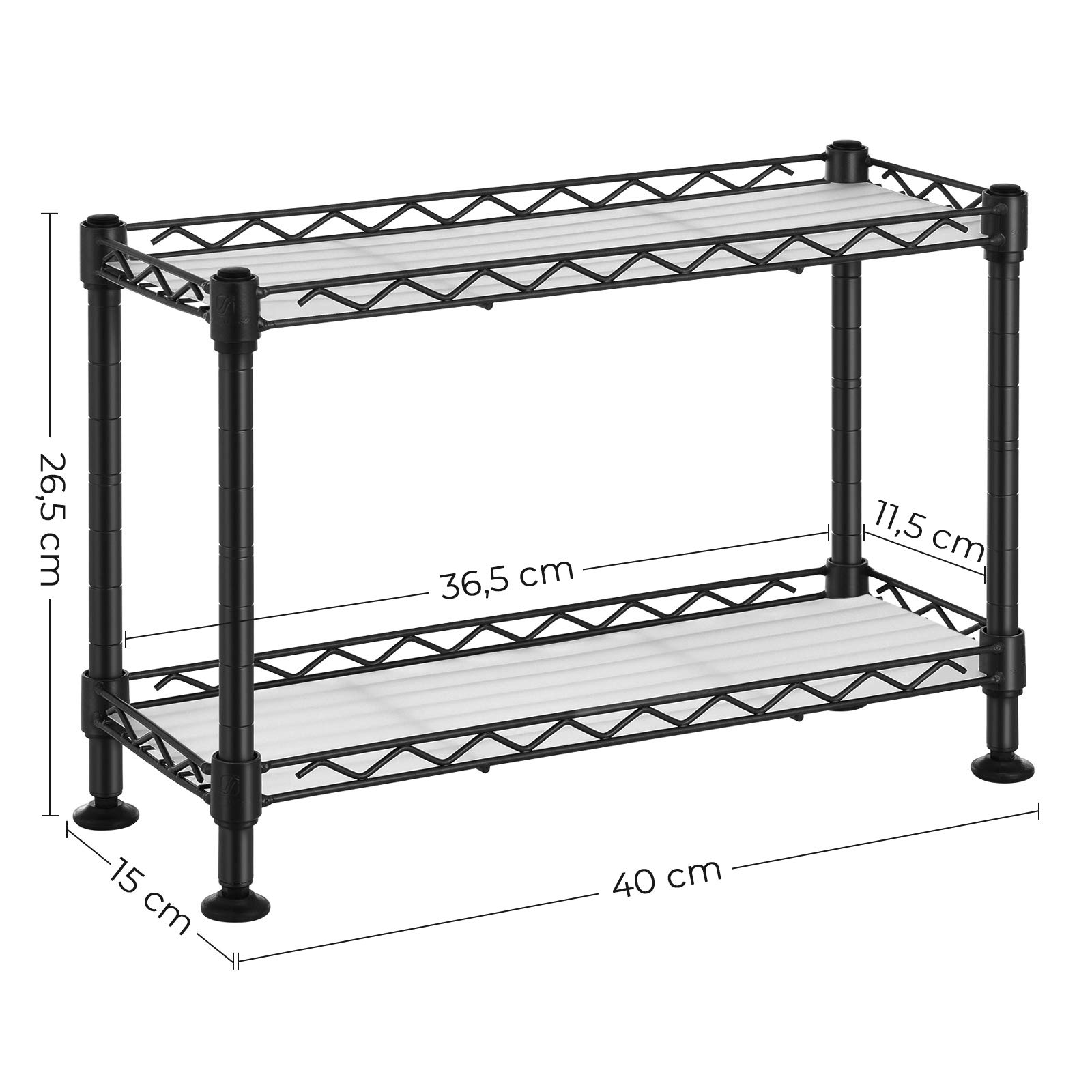 Songmics LGR21BK scaffale spezie 2 ripiani nero 40x15 cm 40 kg