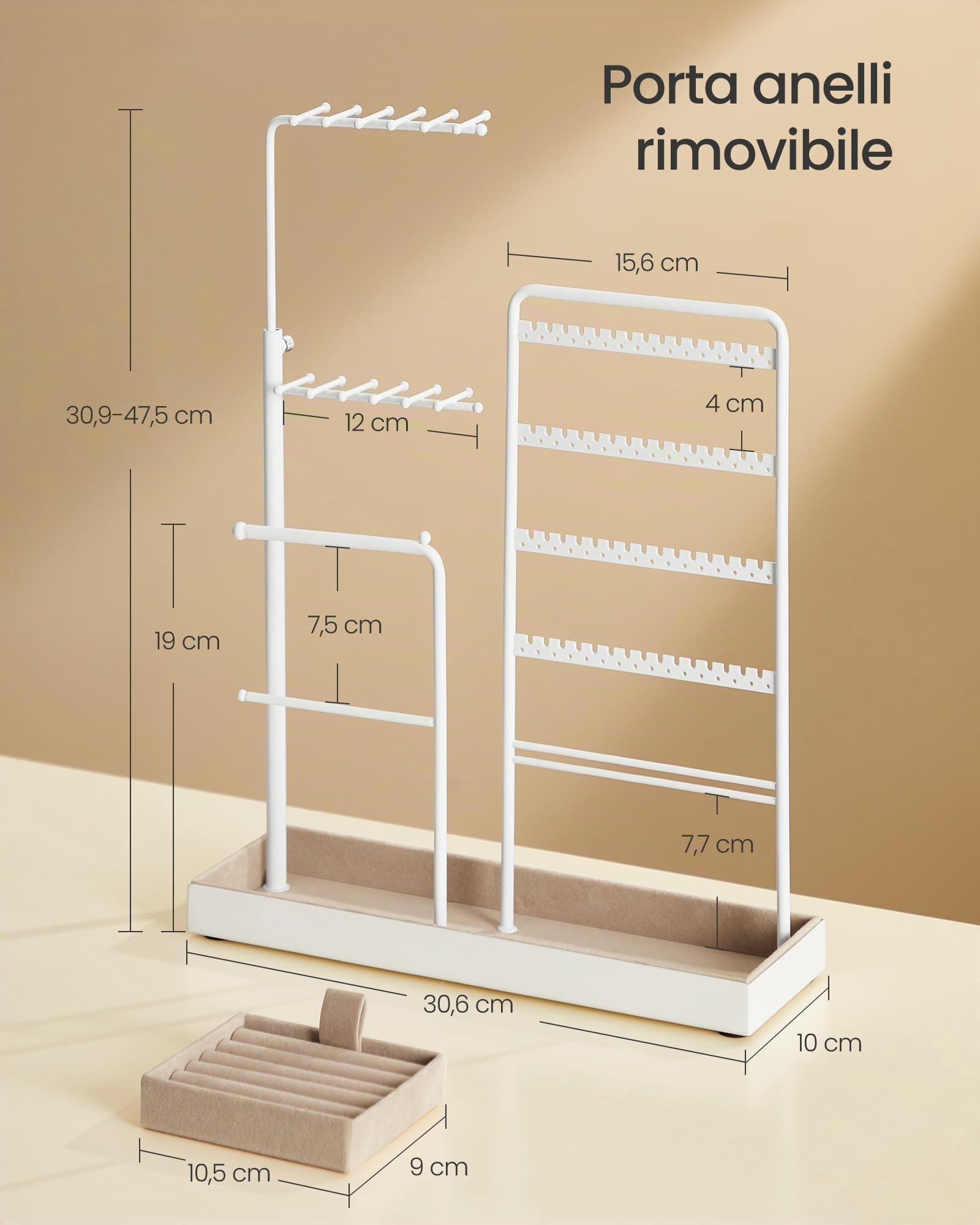 Songmics JJS026W01 portagioie bianco opaco regolabile