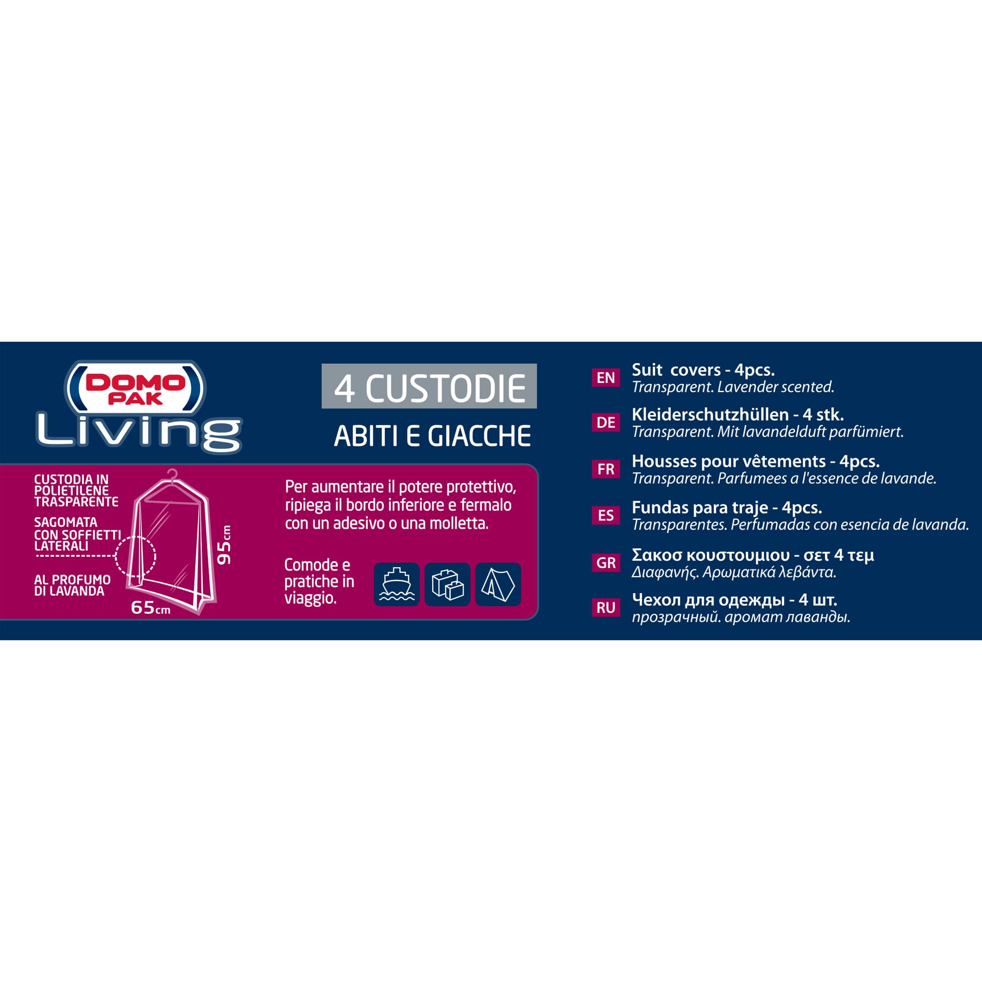 Domo Pak copriabiti antipolvere lavanda 65x95 cm 4 pezzi