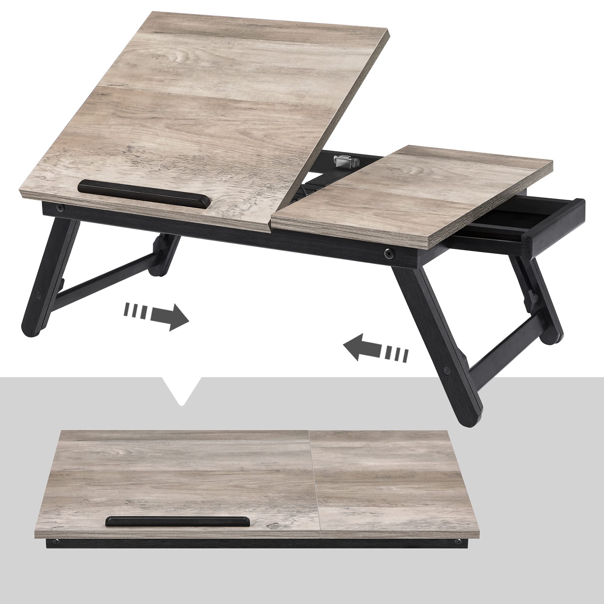 Songmics tavolo laptop letto bambù greige pieghevole 10 kg