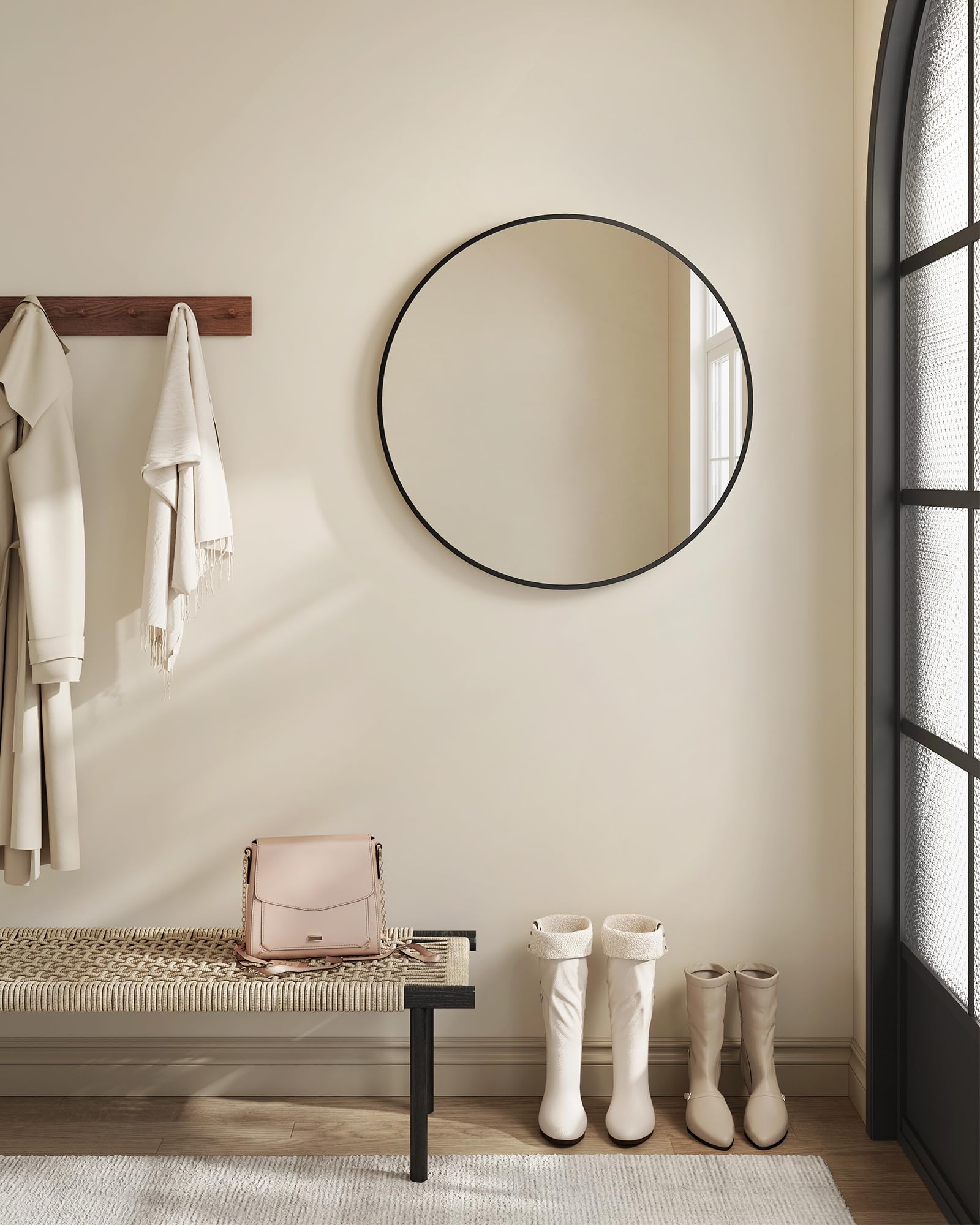 Songmics Berit Specchio Parete Rotondo Nero 61x61 cm Alluminio