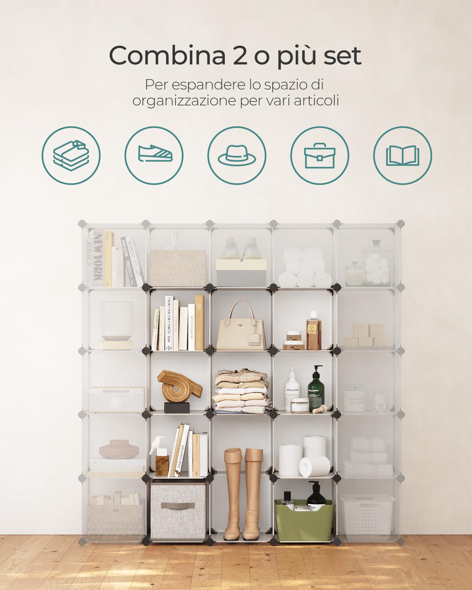 Songmics LPC44L scarpiera componibile 16 cubi bianca