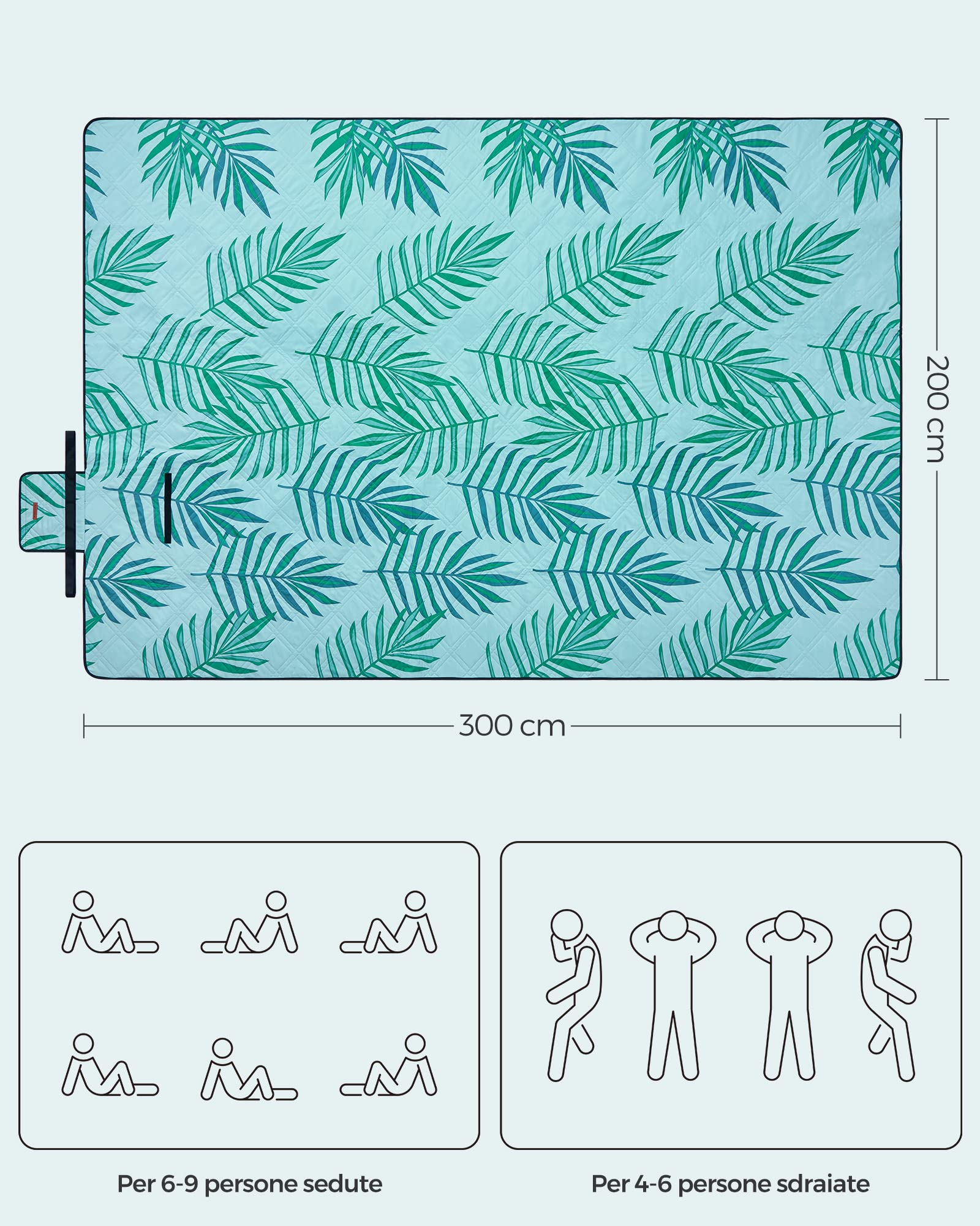 Songmics GCM001Q03 coperta picnic 300x200 cm azzurra impermeabile