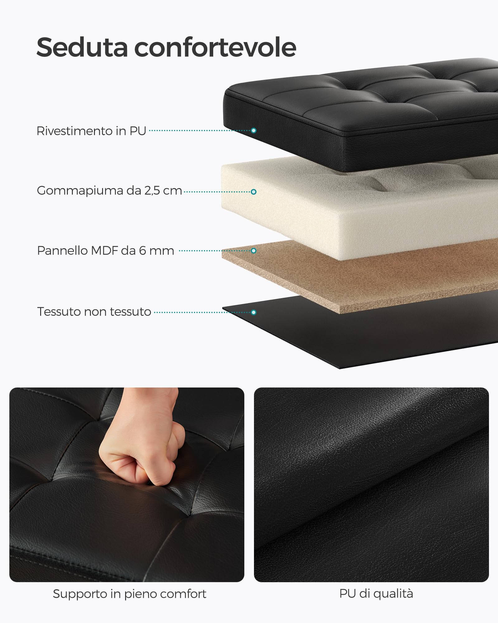 Songmics Pouf Contenitore Pieghevole 32L Nero 31x41x31 cm
