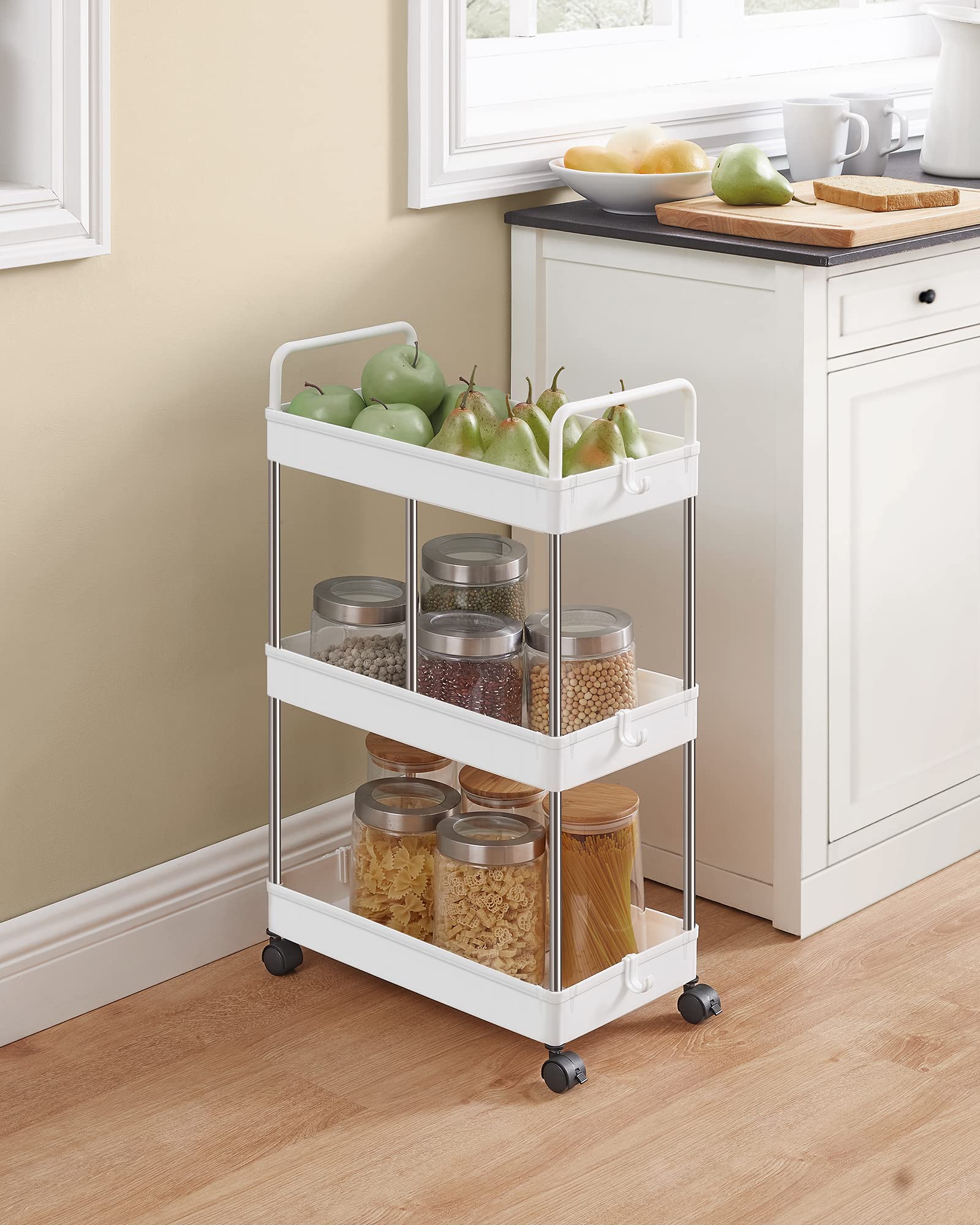 Songmics KSC019W01 carrello 3 ripiani bianco con ruote salvaspazio