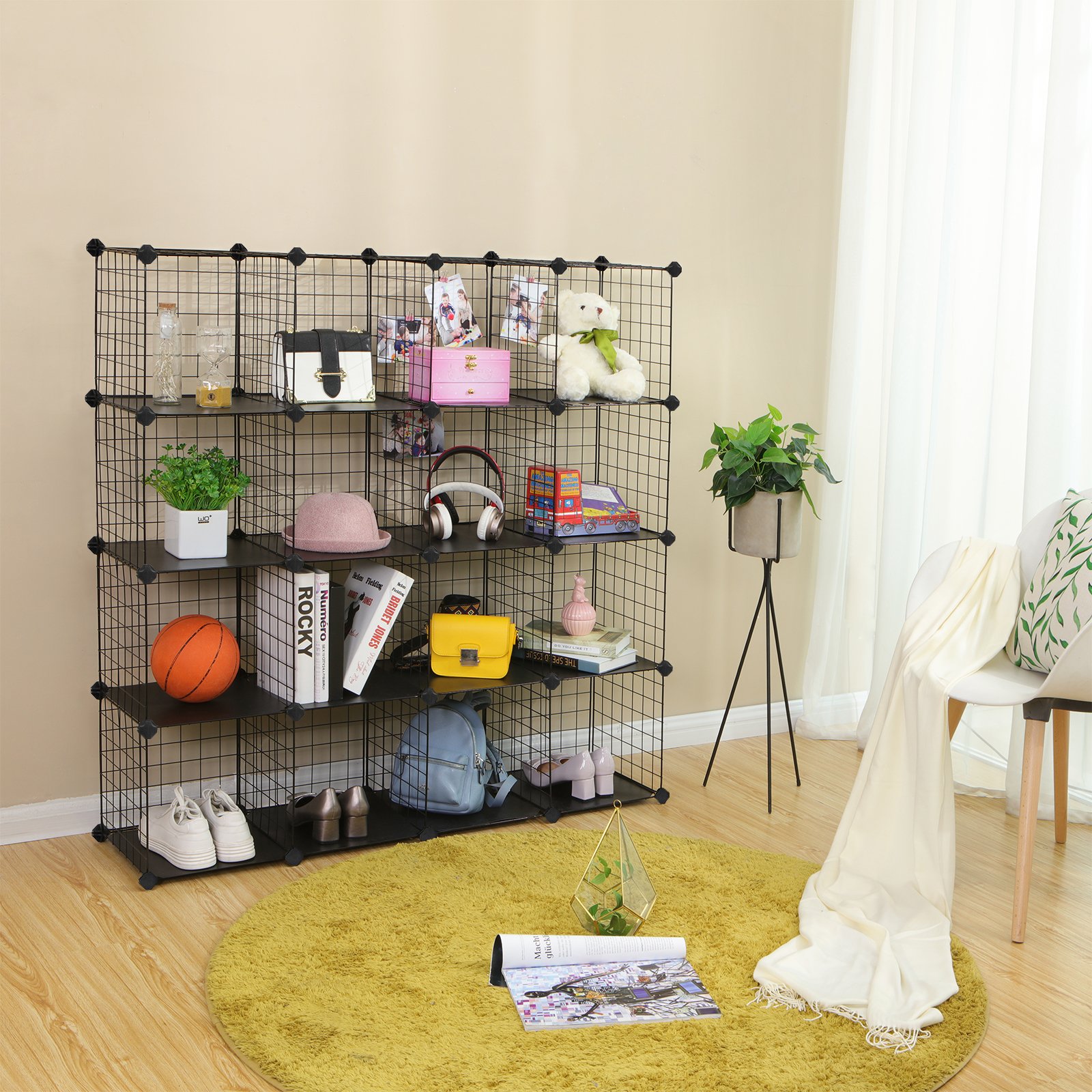 Songmics LPI44H Scaffale 16 Cubi 123cm Nero Componibile