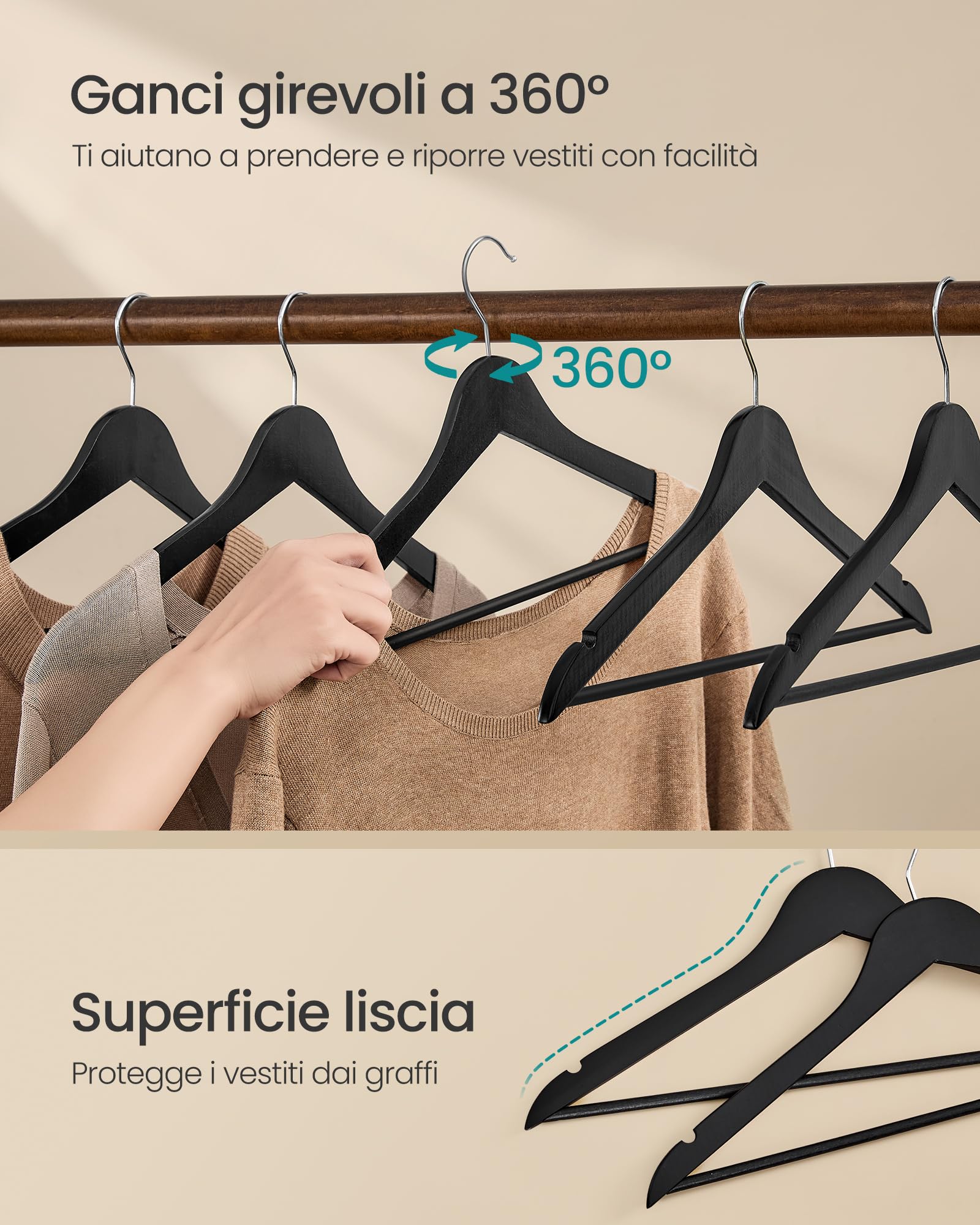 Songmics CRW030B01 grucce legno nere 30 pezzi salvaspazio