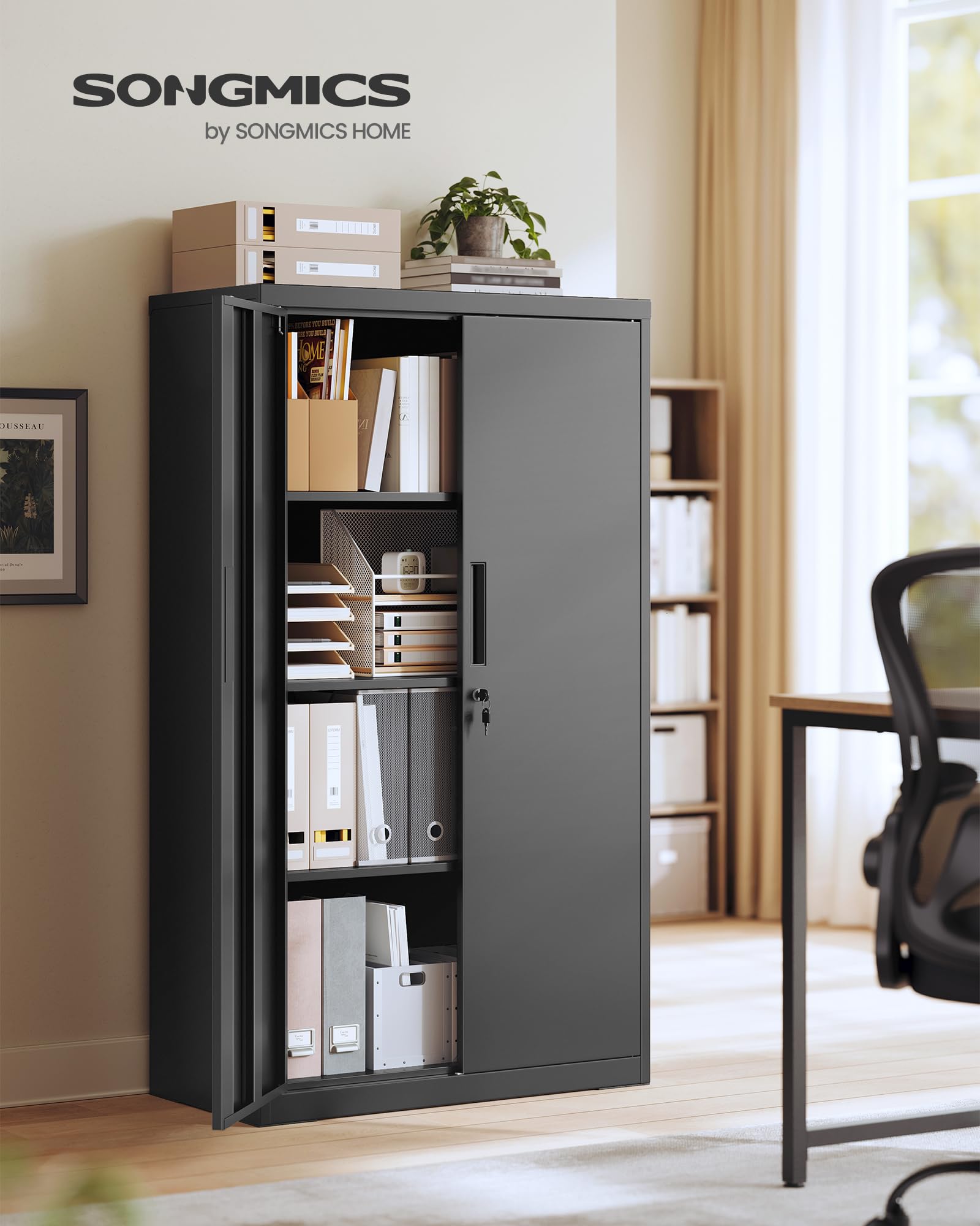 Songmics OMC020BD01 armadio in metallo 140 cm nero con serratura