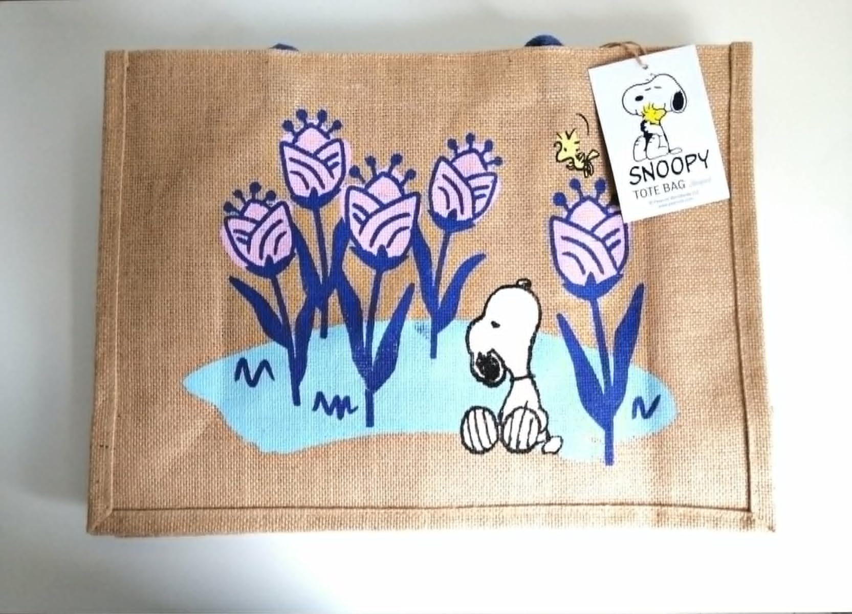 Snoopy shopper tote bag juta grande tasca interna