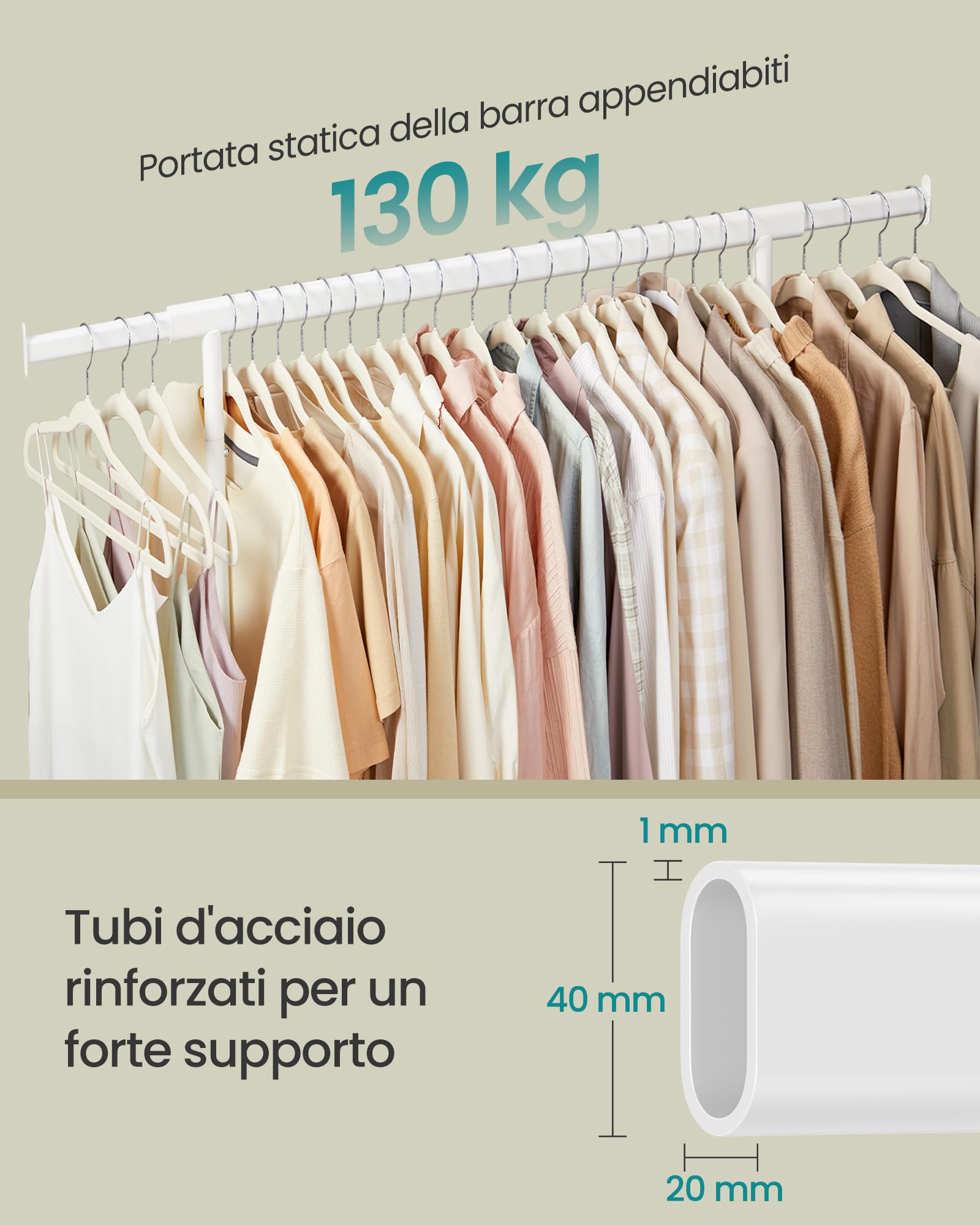 Songmics HSR011W01 Stand Appendiabiti Bianco Opaco 110-150 cm