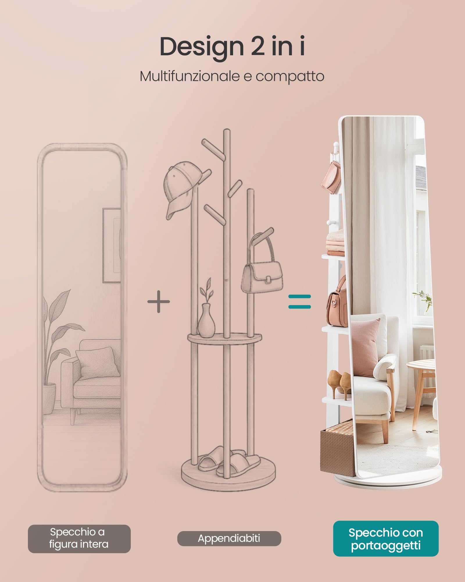 Songmics LFM036W01 specchio da terra girevole bianco 163x45 cm