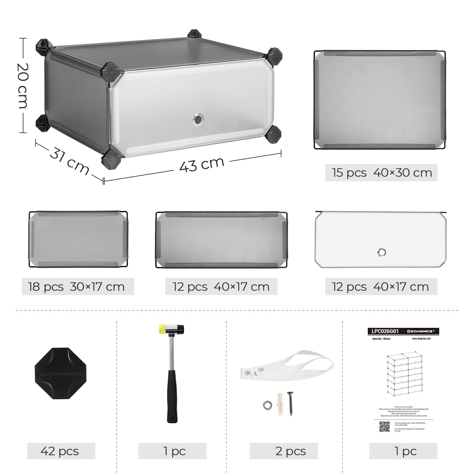 Songmics LPC026G01 scarpiera modulare 12 scomparti grigio metallo