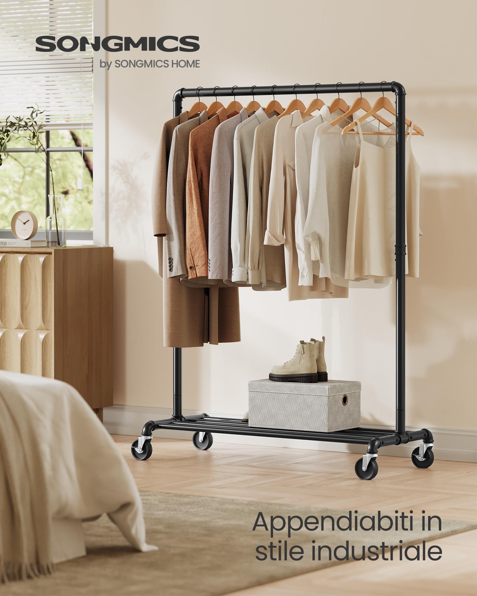 Songmics HSR61BK stender appendiabiti nero con ruote 100 cm 90 kg