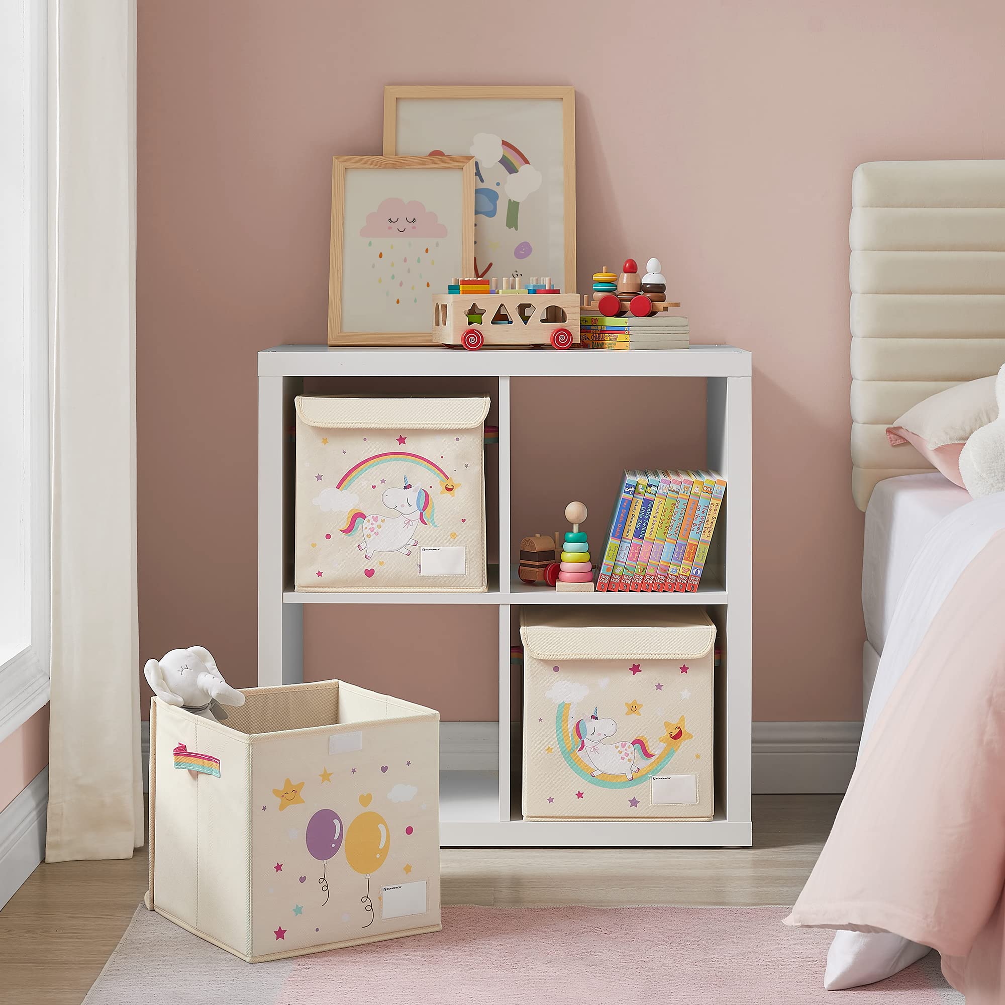 Songmics RFB710W03 Scatole Bambini Unicorno Beige 3 Pezzi 30 cm