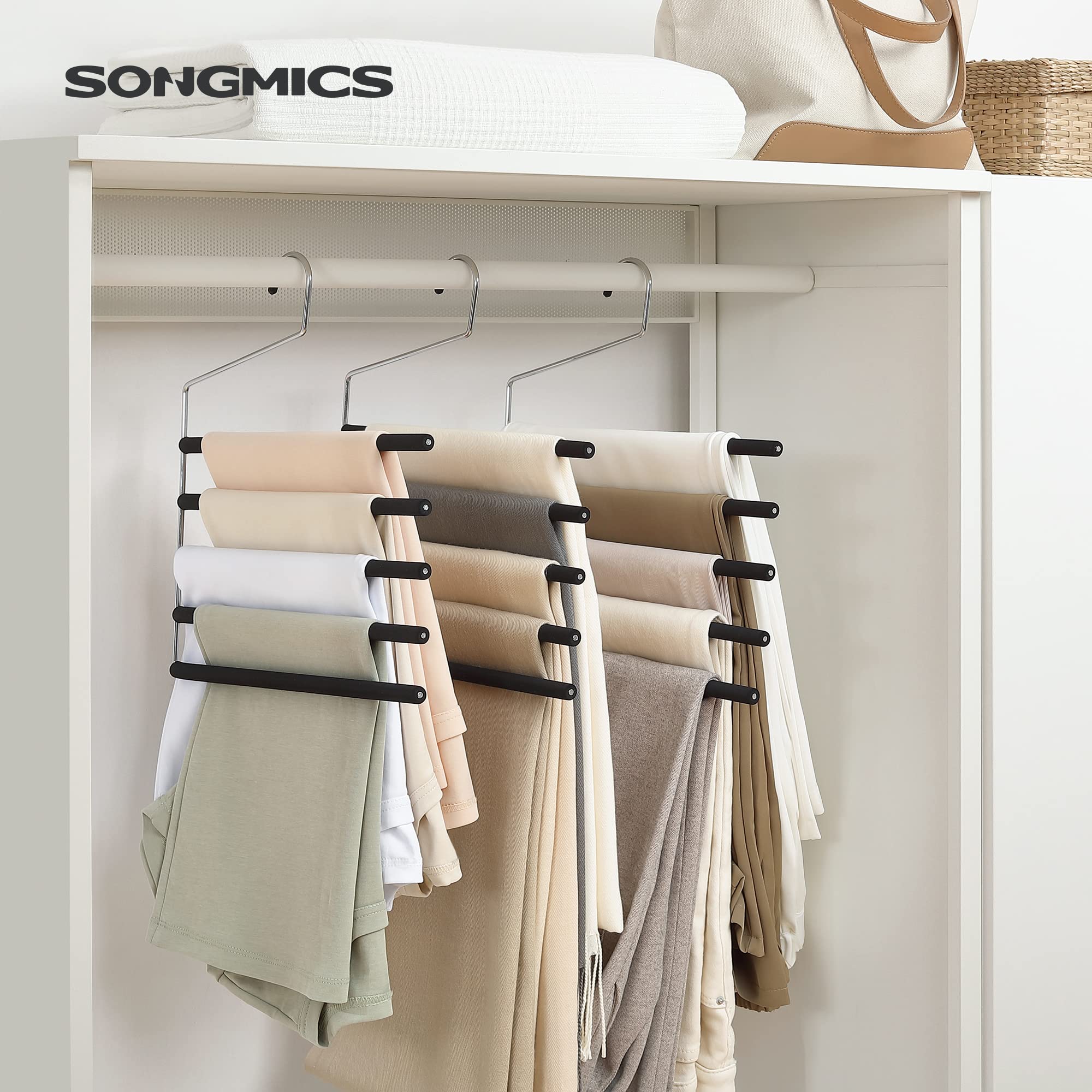 Songmics CRI050B03 gruccia pantaloni 5 livelli set 3 pezzi antiscivolo