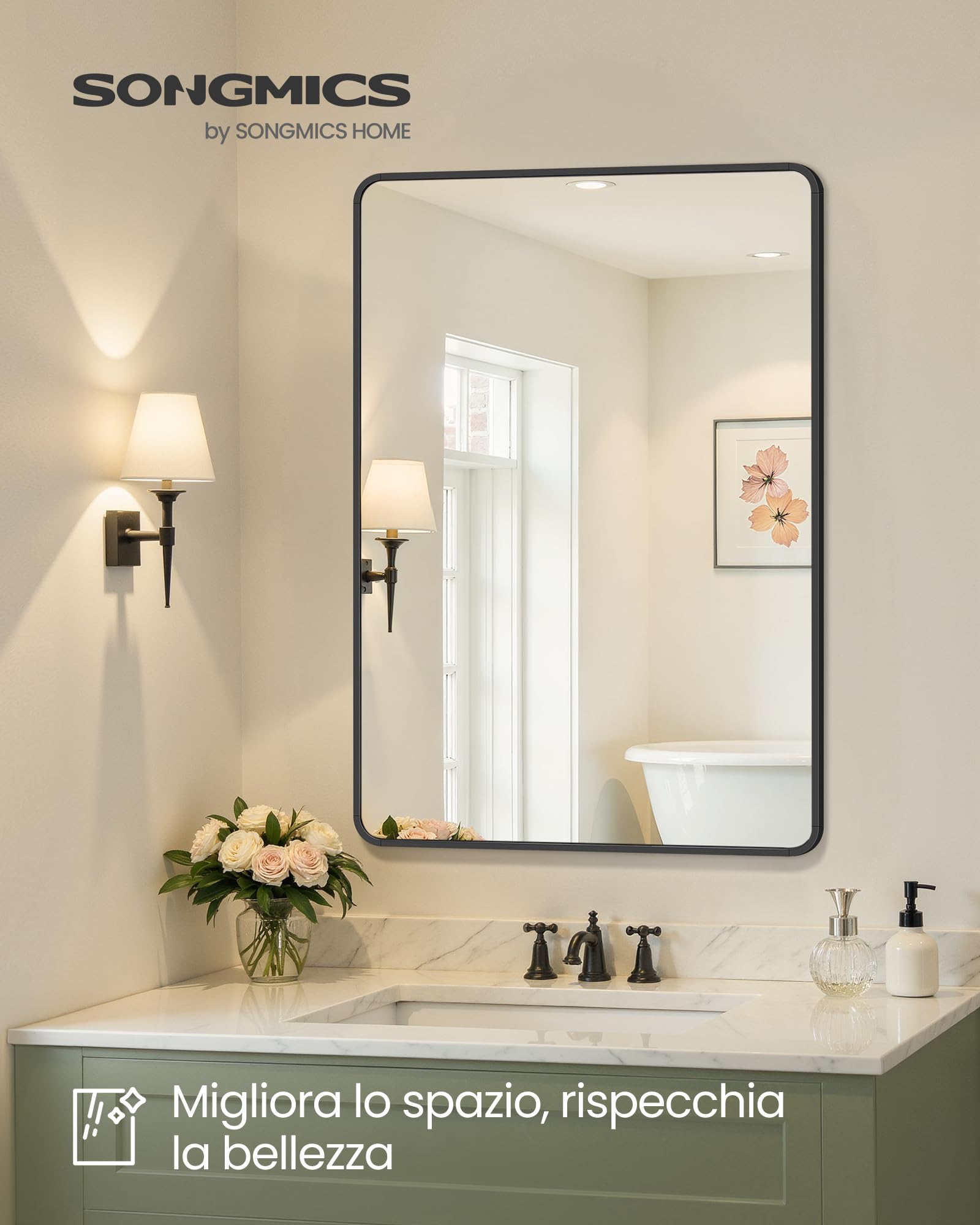 Songmics LWM010BD01 specchio parete 91x61 cm nero antifratura