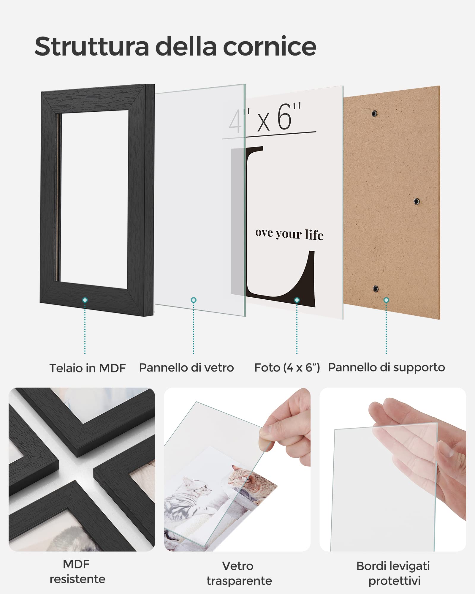 Songmics RPF22BK cornici foto 10x15 cm 12 pezzi nere
