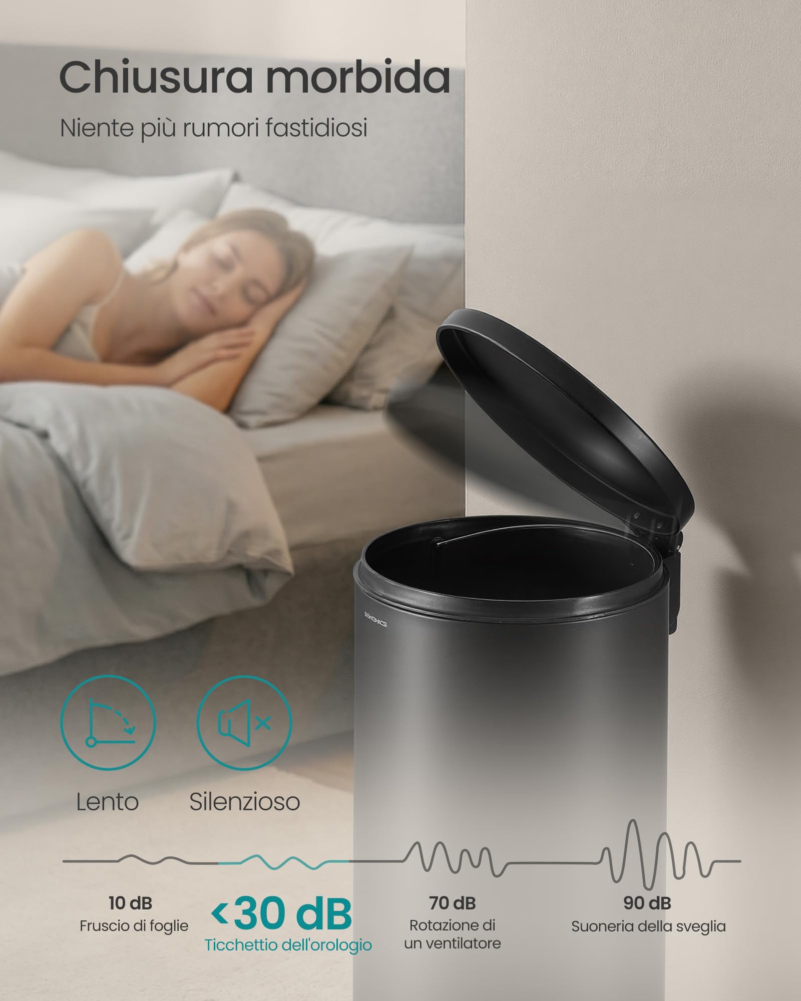 Songmics LTB031BZ02 pattumiera rotonda 30 L nero inchiostro acciaio