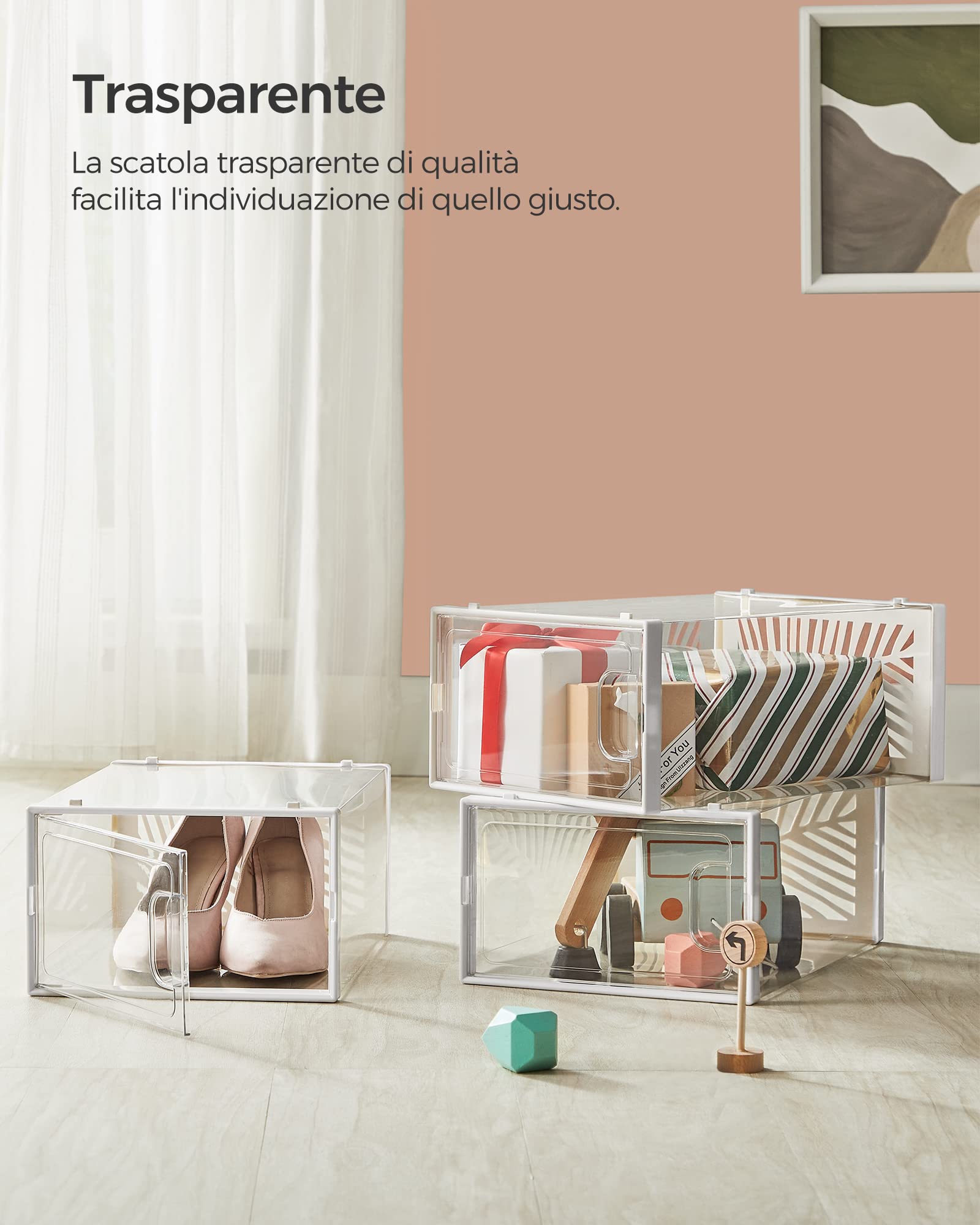 Songmics LSP106W12 Scatole Scarpe Trasparenti Set 12 Pezzi Taglia 44