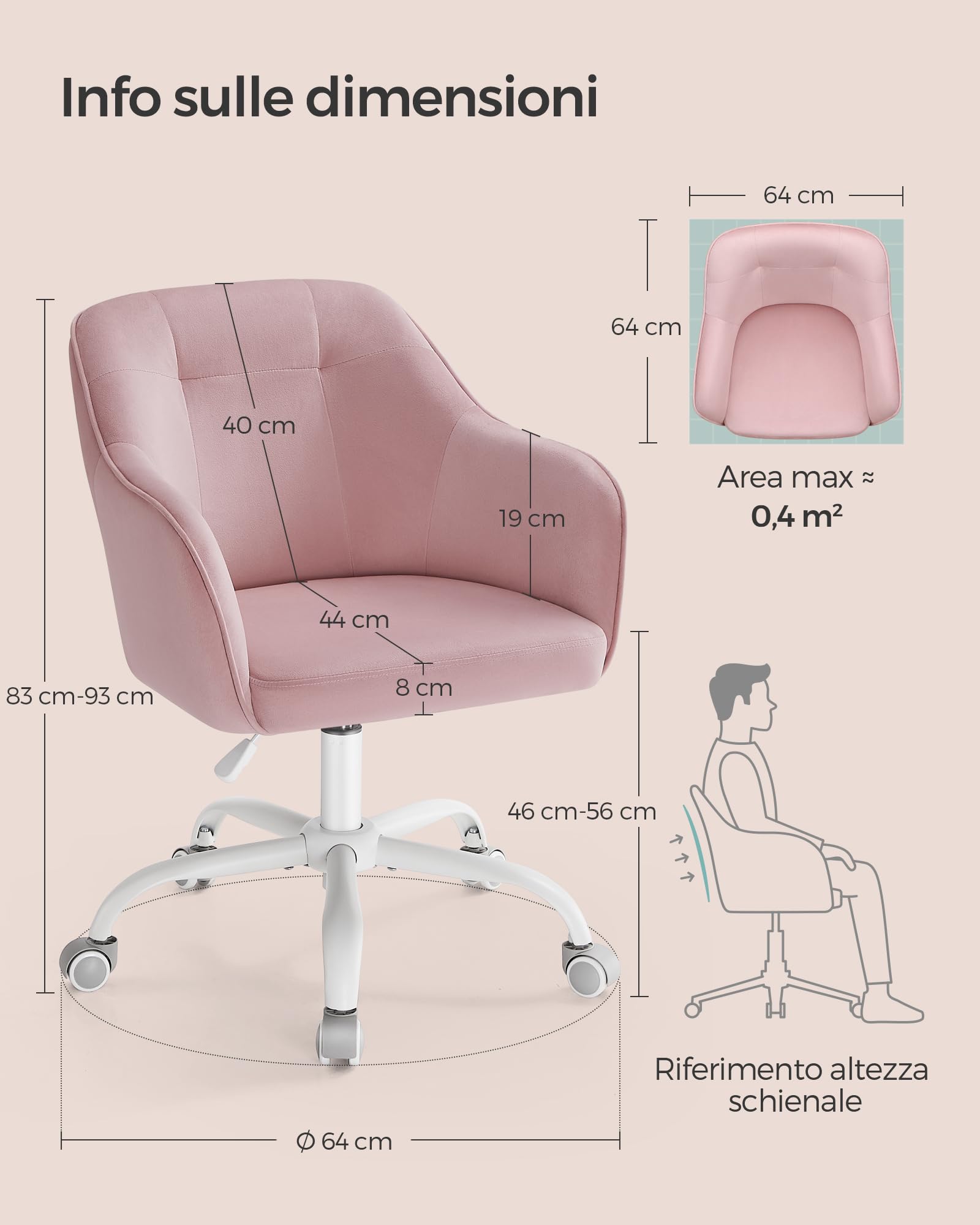 Songmics OBG019P02 sedia velluto rosa gelatina girevole