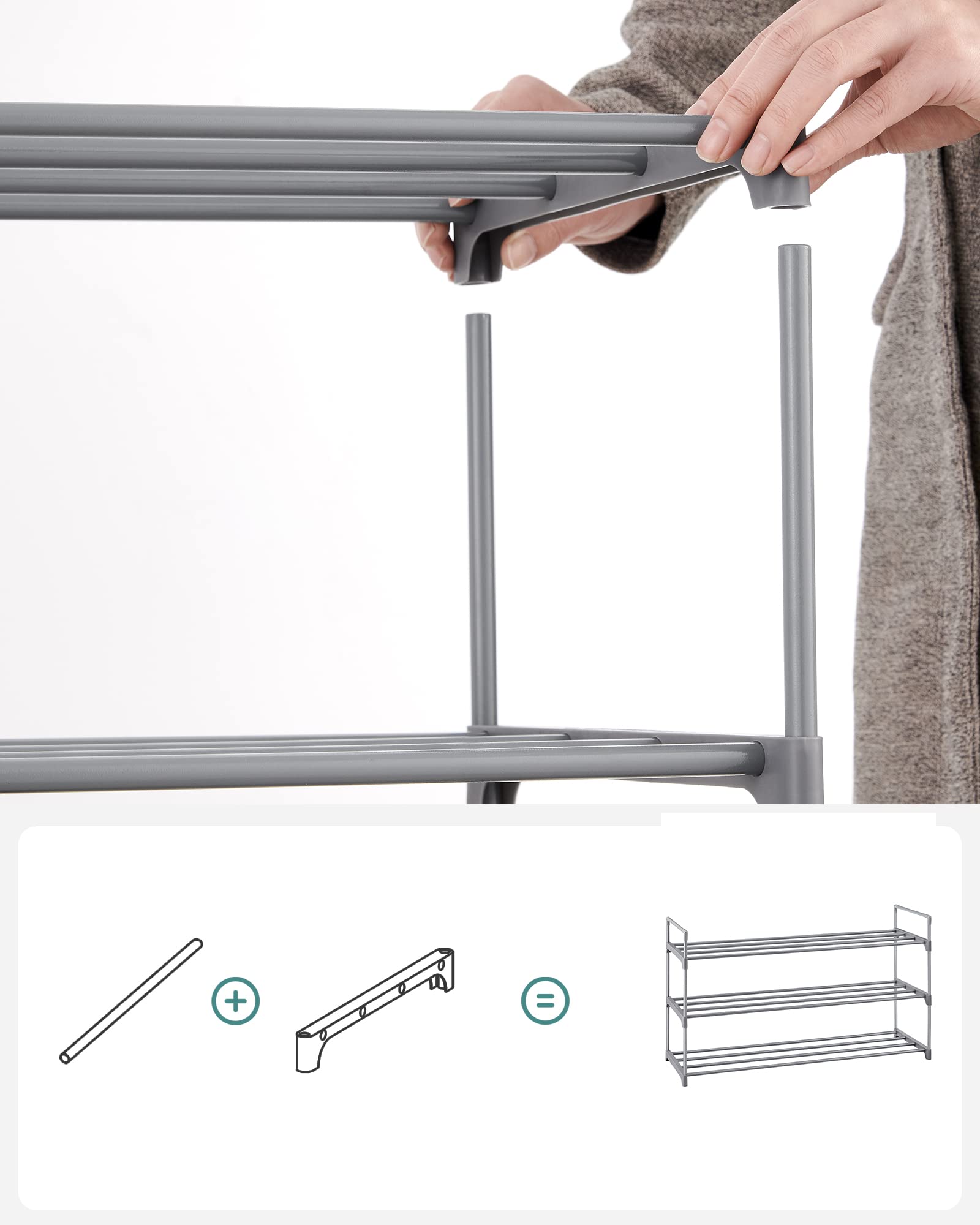 Songmics LSA13GV1 scarpiera 3 ripiani grigia 92 cm