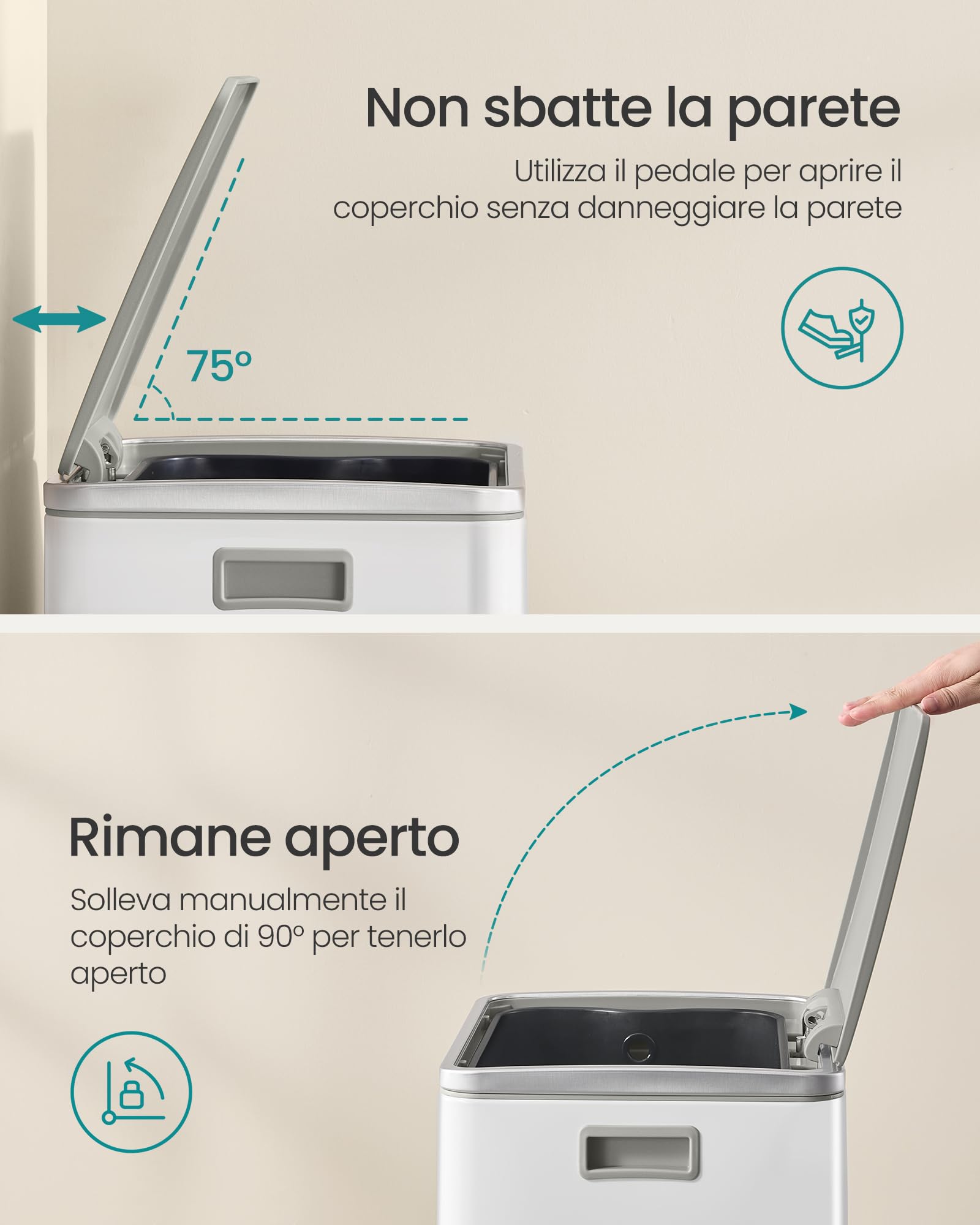 Songmics LTB595WC01 pattumiera cucina bianca 50 L acciaio