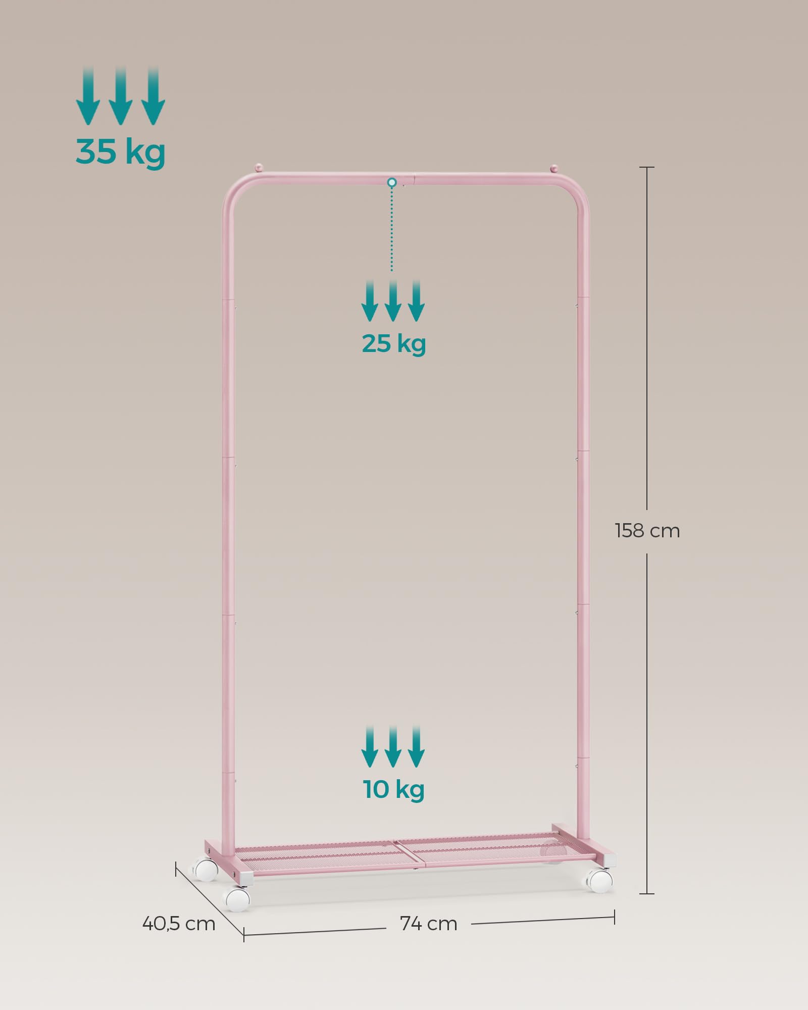 Songmics HSR130R01 stand appendiabiti ruote rosa pastello 74 cm