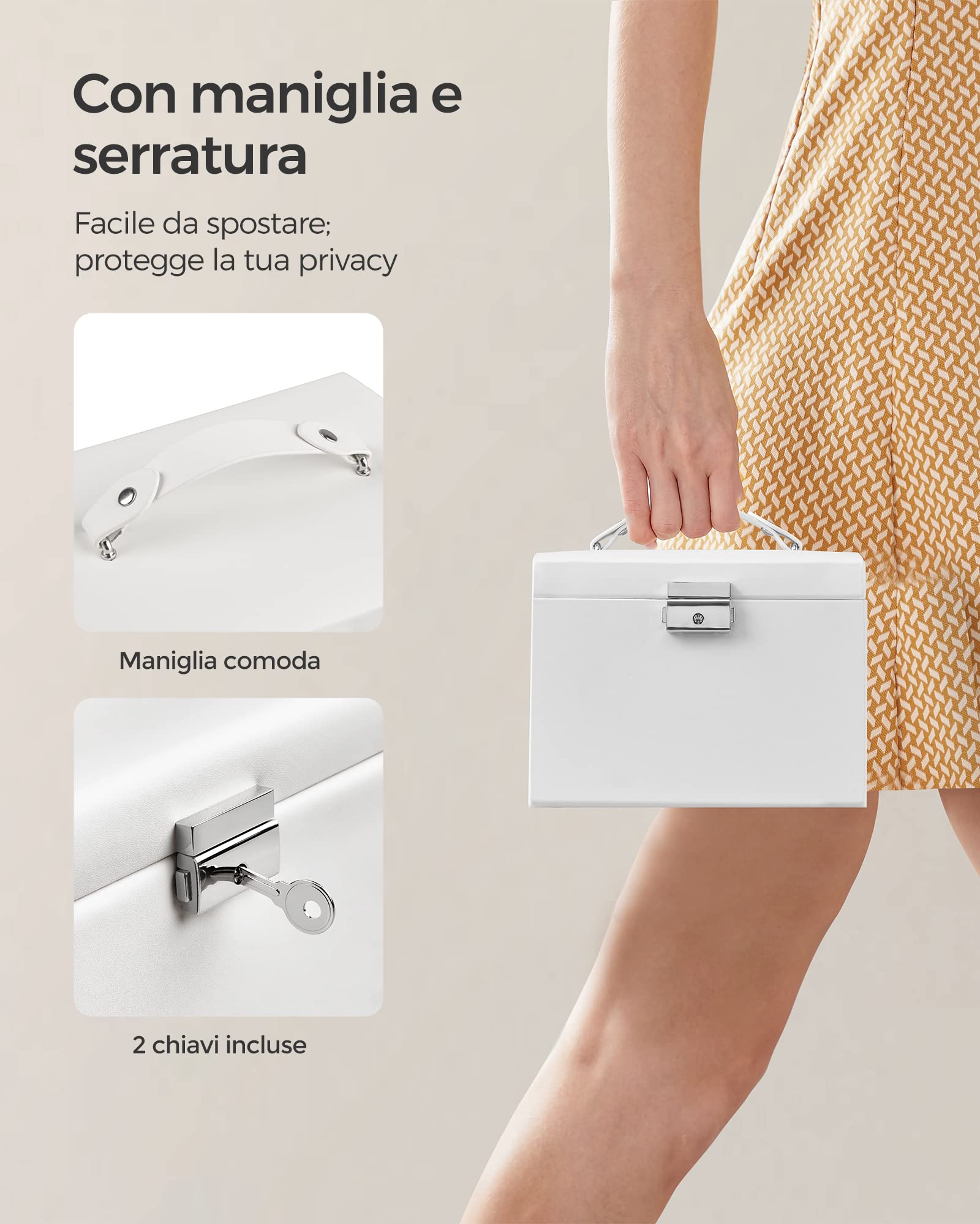 Songmics JBC154W01 scatola portagioie 3 livelli bianco con specchio