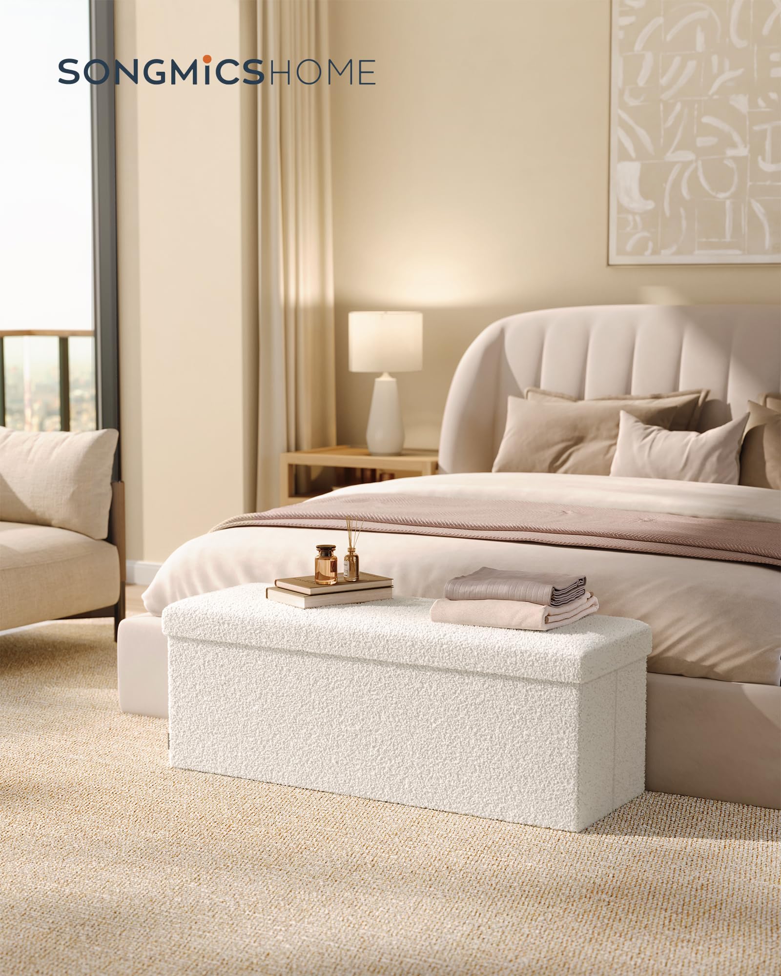 Songmics LSF097W01V1 pouf contenitore bianco crema 110 cm