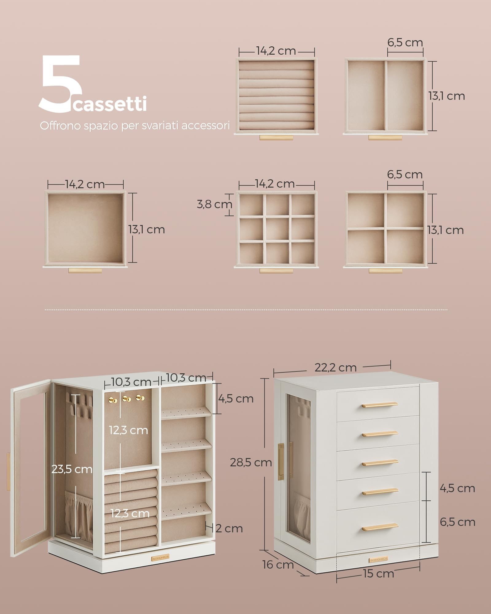 Songmics Gisella JBC170W01 portagioie girevole bianco nuvola
