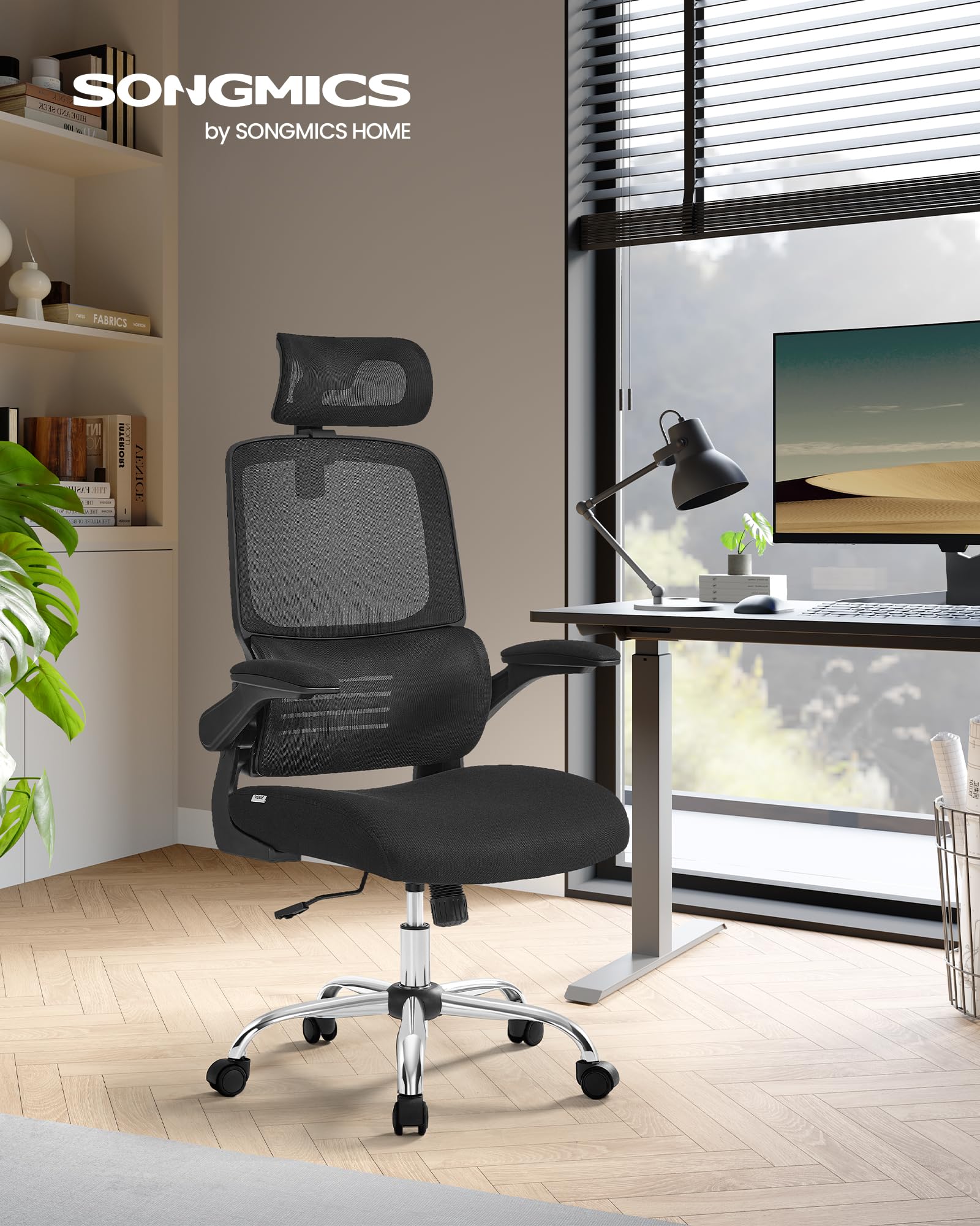 Songmics OBN040B01 Sedia Ufficio Rete Nera Ergonomica