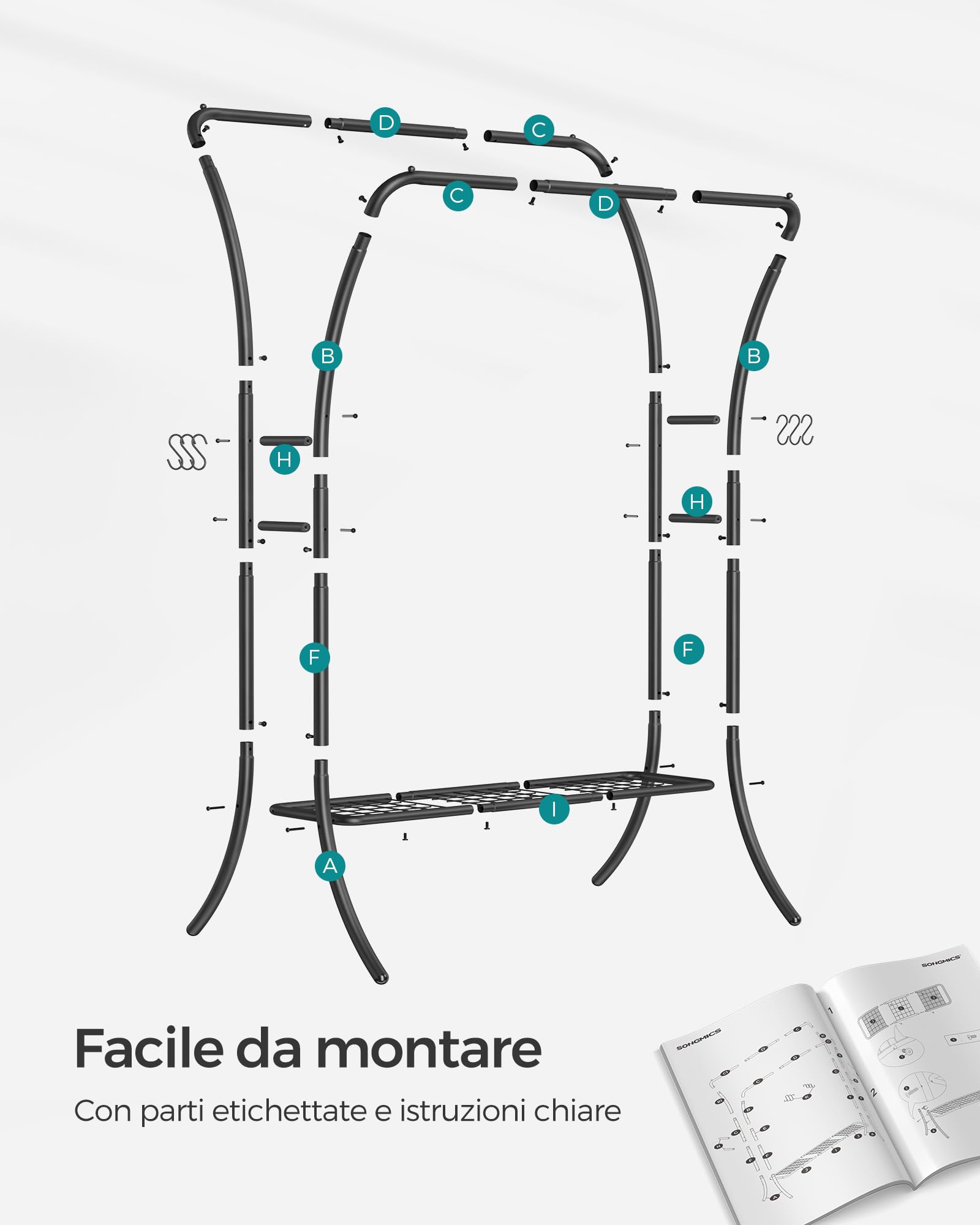 Songmics stand appendiabiti doppio acciaio 6 ganci
