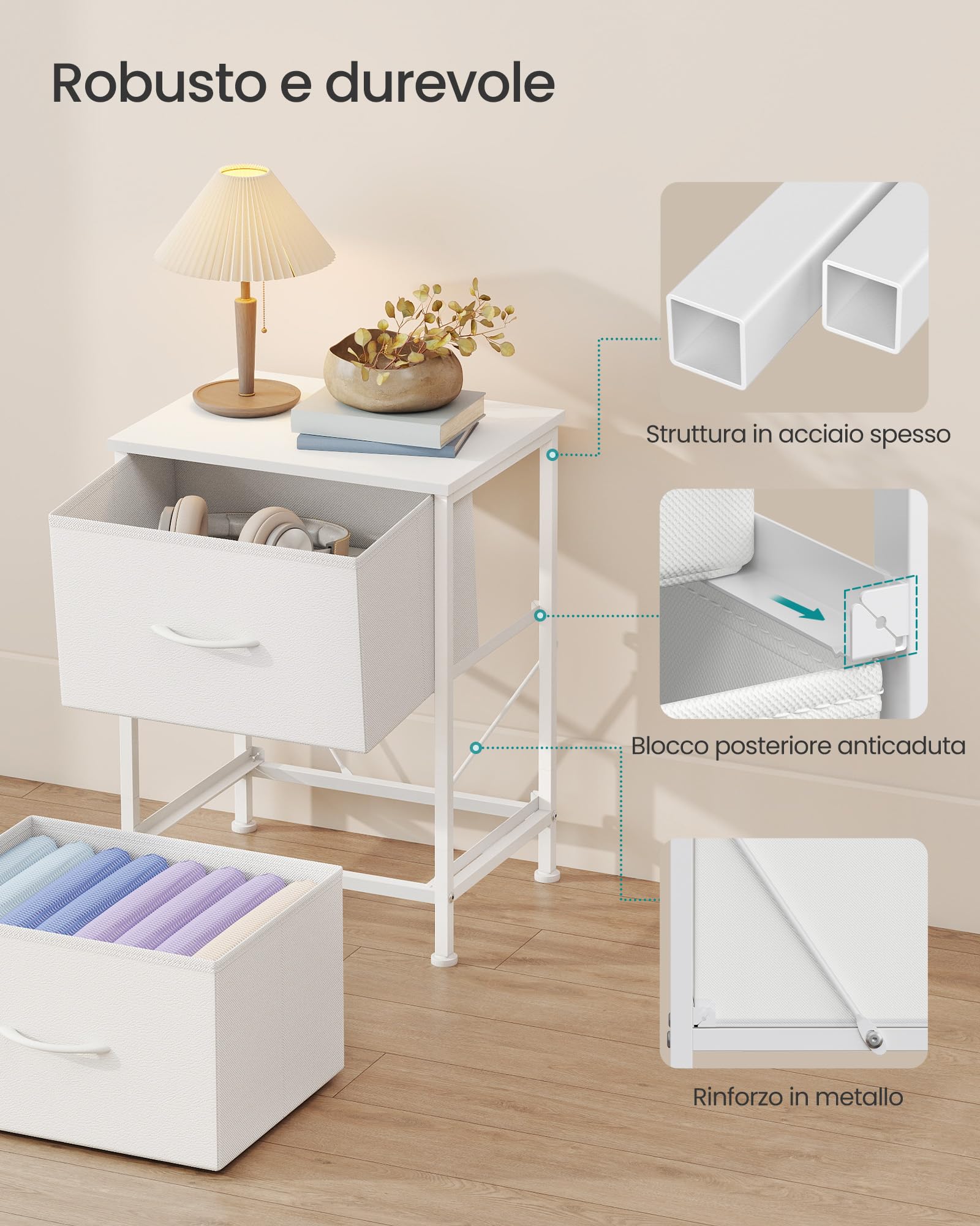 Songmics comodino 2 cassetti bianco 30x39,6x52,2 cm