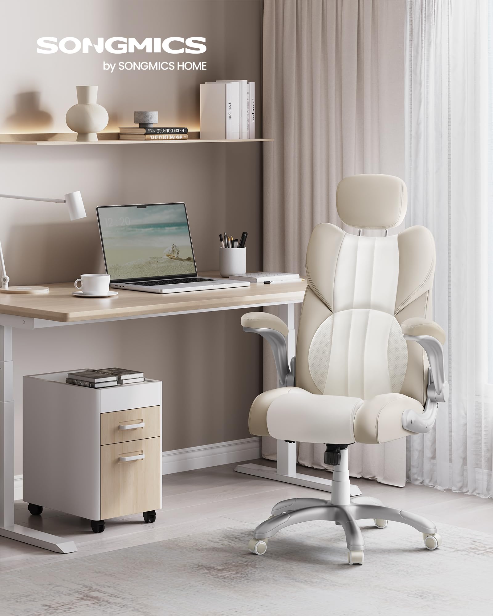 Songmics OBG065W02 sedia ufficio bianco crema regolabile
